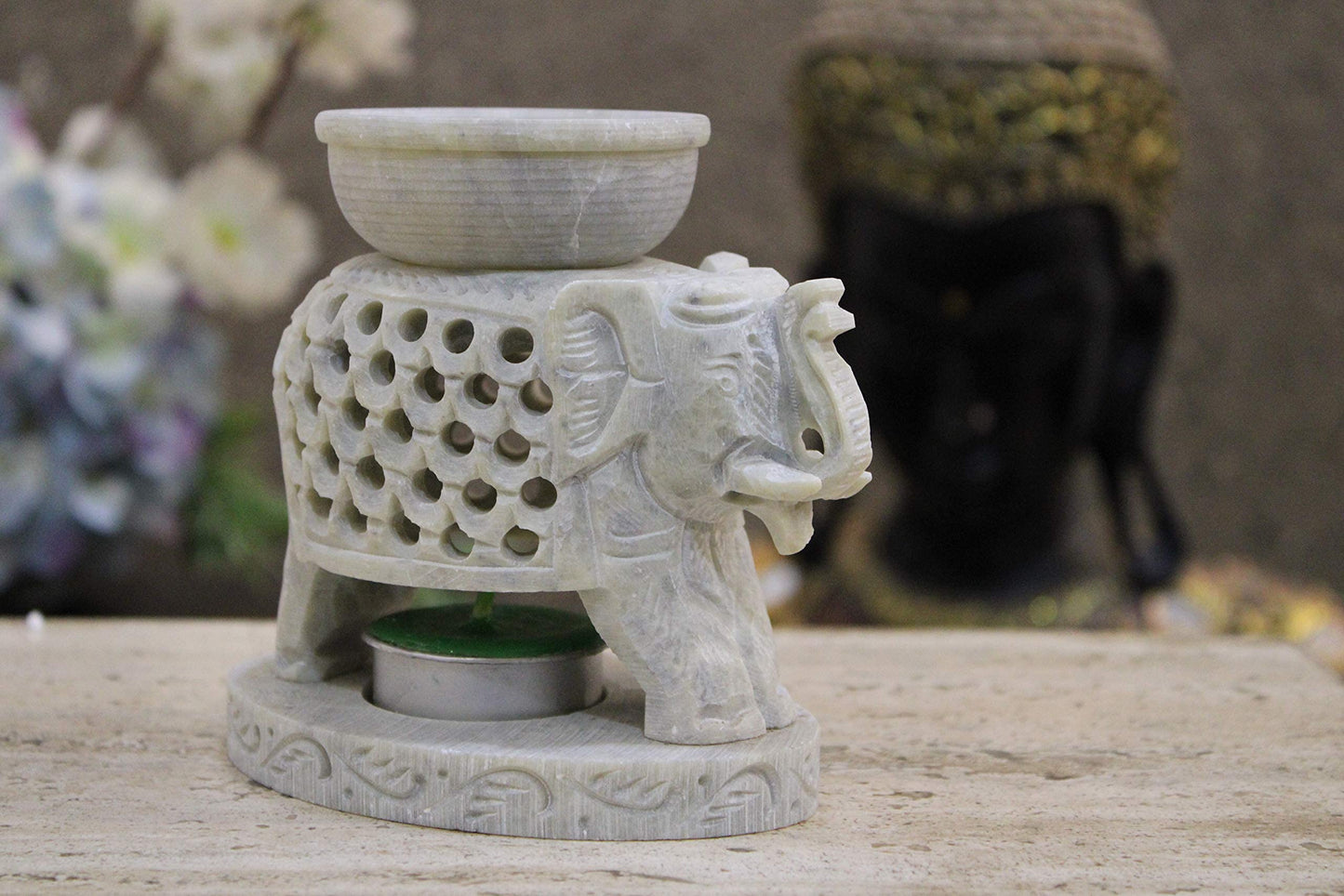 Black 4 Inch Ceramic Aroma Candle Diffuser Oil Burner Clay Lamp Wax Warmer Tea Light Holder For Home Decor. (Free 1 Candle Tea Light) - Pack Of 1.