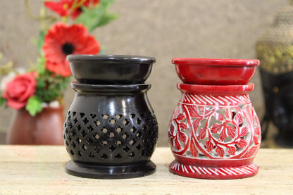 Black 4 Inch Ceramic Aroma Candle Diffuser Oil Burner Clay Lamp Wax Warmer Tea Light Holder For Home Decor. (Free 1 Candle Tea Light) - Pack Of 1.