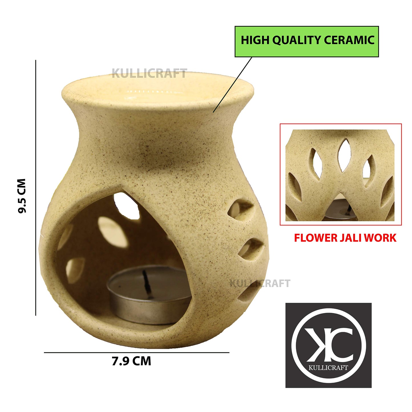 Black 4 Inch Ceramic Aroma Candle Diffuser Oil Burner Clay Lamp Wax Warmer Tea Light Holder For Home Decor. (Free 1 Candle Tea Light) - Pack Of 1.
