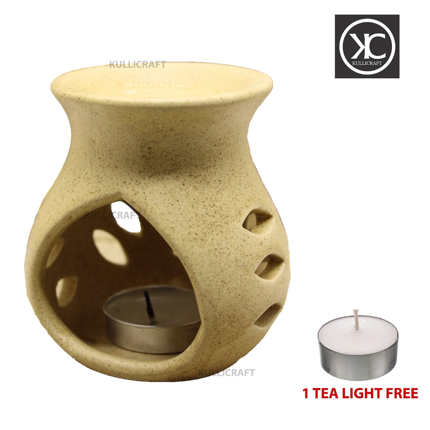 Black 4 Inch Ceramic Aroma Candle Diffuser Oil Burner Clay Lamp Wax Warmer Tea Light Holder For Home Decor. (Free 1 Candle Tea Light) - Pack Of 1.