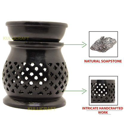 Black 4 Inch Ceramic Aroma Candle Diffuser Oil Burner Clay Lamp Wax Warmer Tea Light Holder For Home Decor. (Free 1 Candle Tea Light) - Pack Of 1.