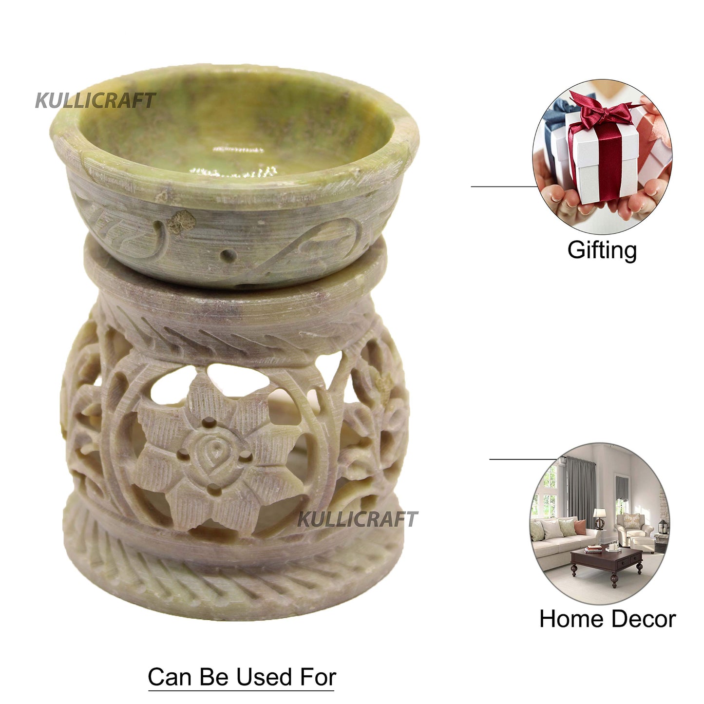Black 4 Inch Ceramic Aroma Candle Diffuser Oil Burner Clay Lamp Wax Warmer Tea Light Holder For Home Decor. (Free 1 Candle Tea Light) - Pack Of 1.