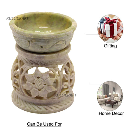 Black 4 Inch Ceramic Aroma Candle Diffuser Oil Burner Clay Lamp Wax Warmer Tea Light Holder For Home Decor. (Free 1 Candle Tea Light) - Pack Of 1.