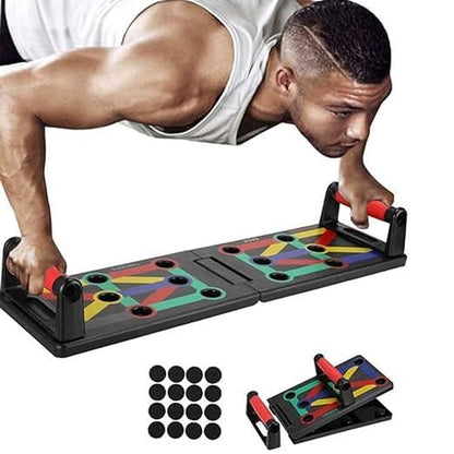 Man using multicolor push up board trainer gym equipment, IndianChic fitness accessory