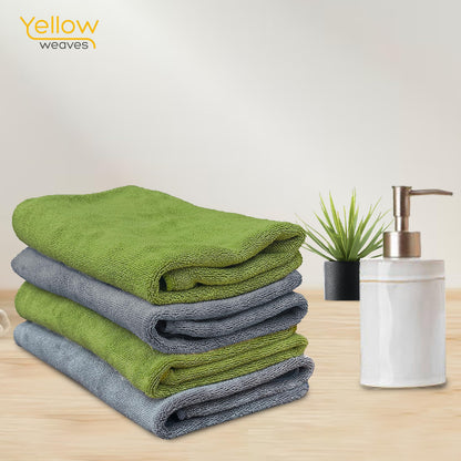 Yellow Weaves Super Soft Microfiber Hand Towels, Gym & Workout Towels 400 GSM, Multicolour 8, Set of 4