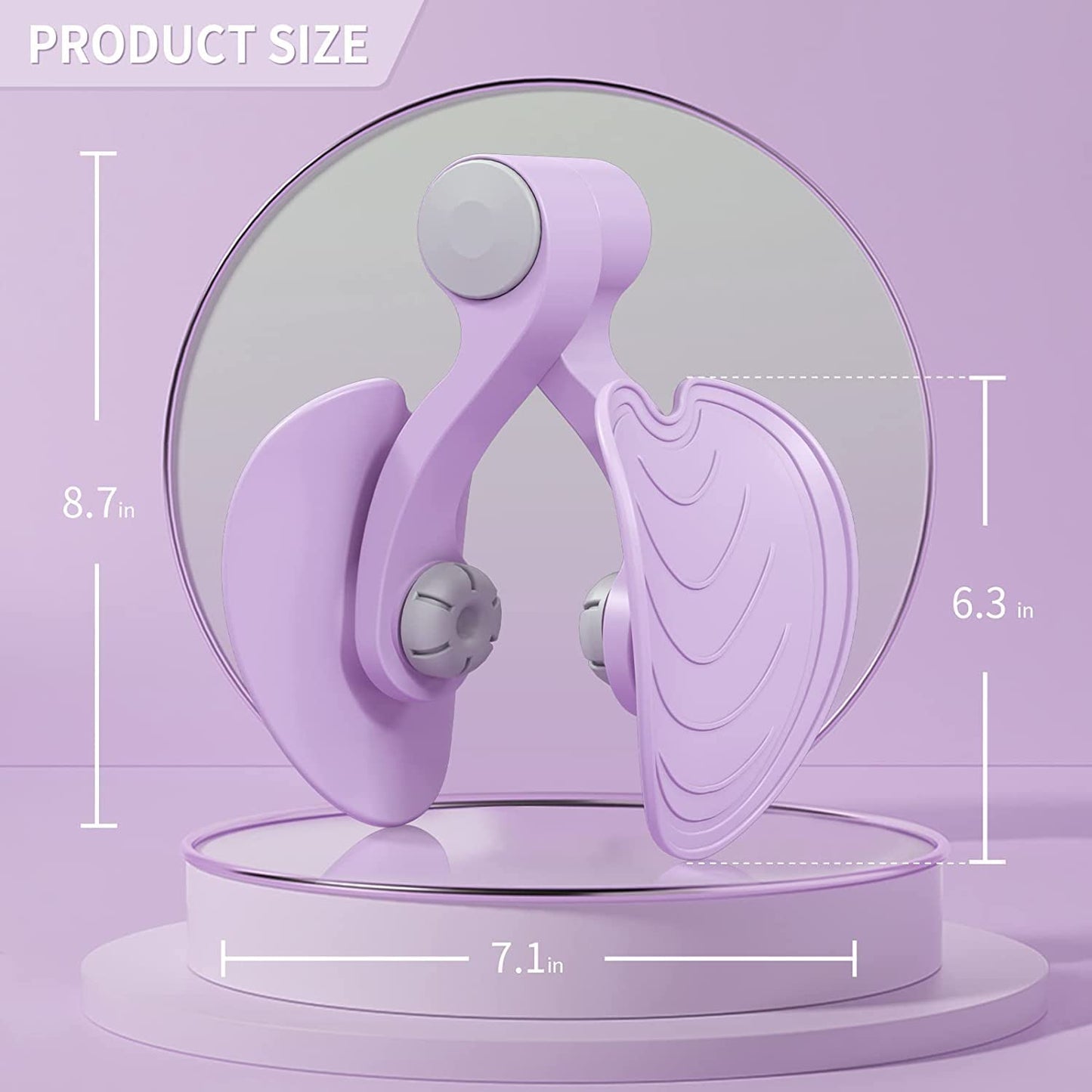 Purple exercise device with wing-shaped pads, product size labeled, showcased on IndianChic ecommerce site