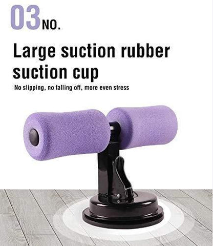 Purple sit-up bar with large suction cup for home workouts, fitness equipment, IndianChic
