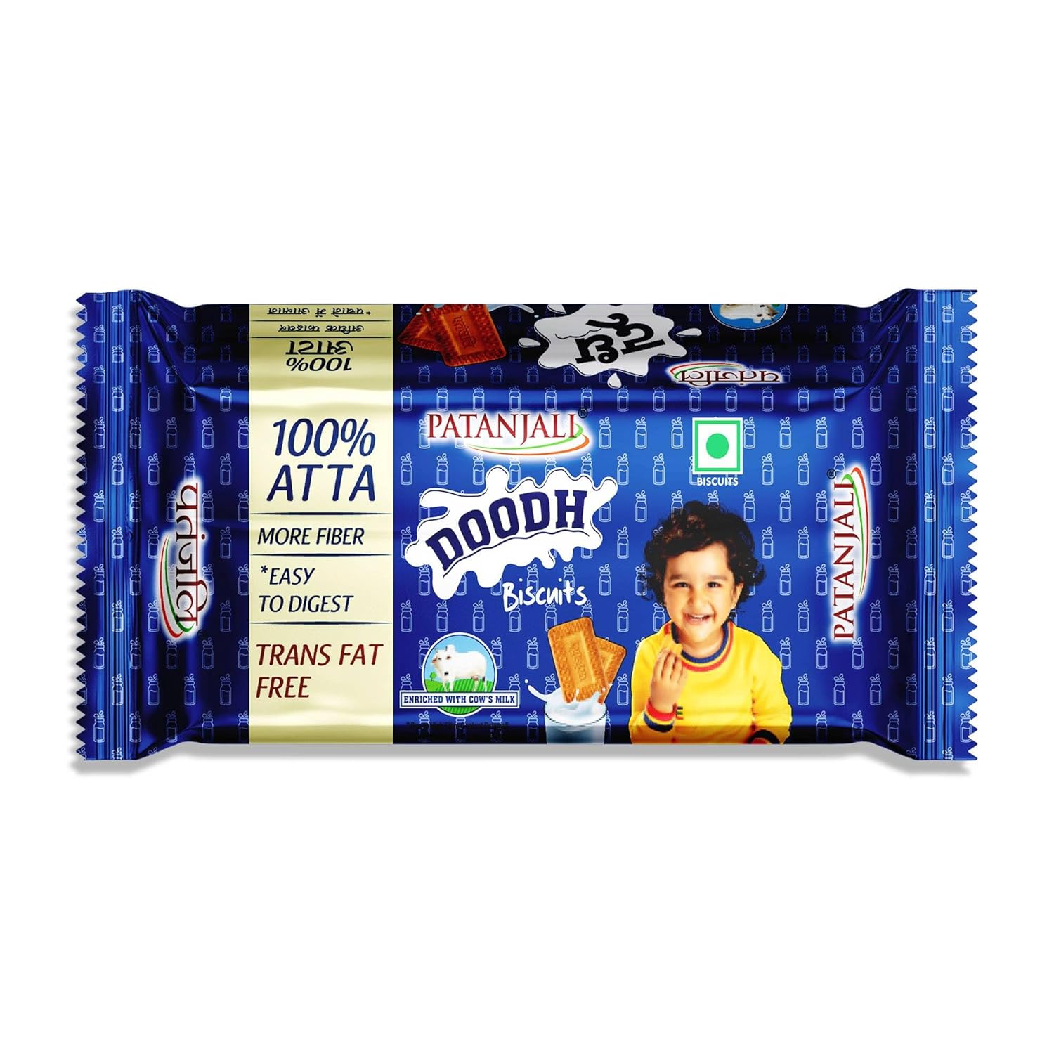 Patanjali Doodh Biscuit, Whole Wheat Milk Cookie, Rich in Fibre, 70 Gm