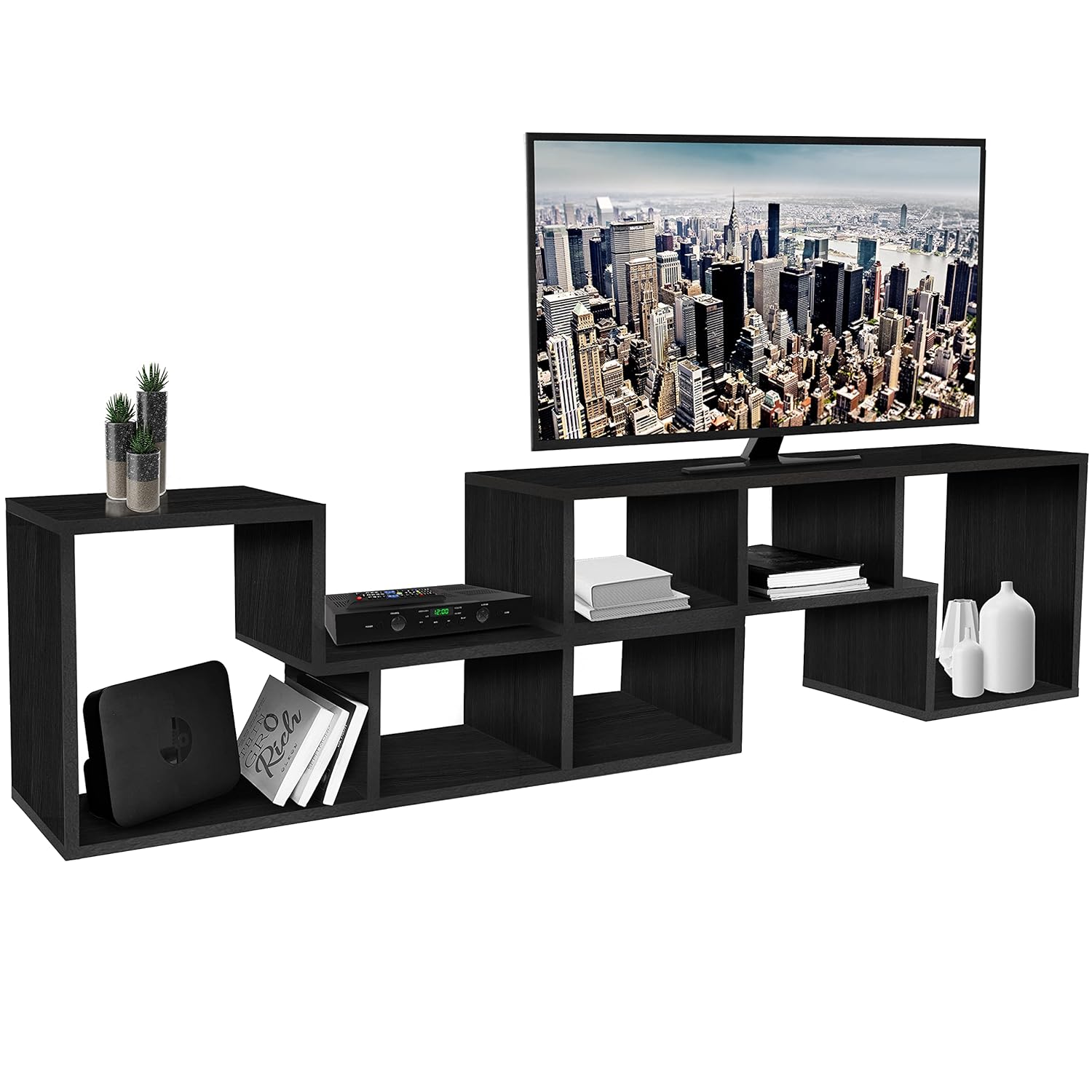 ABOUT SPACE TV Stand – Wooden TV Entertainment Unit and Shelf Storage for Set Top Box,Home Theatre,Books for Living Room,2 L Shaped TV Unit for 32 to 72 inch TV,Adjustable TV Table – Black Mahogany