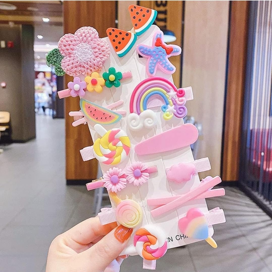 ADILISH FASHION 14 Pcs Multi Unicorn Ice Cream Hair Clips Set Baby Hairpin For Kids Girls Toddler Barrettes Hair Accessories Hair Clip (Pink-14 Pcs)