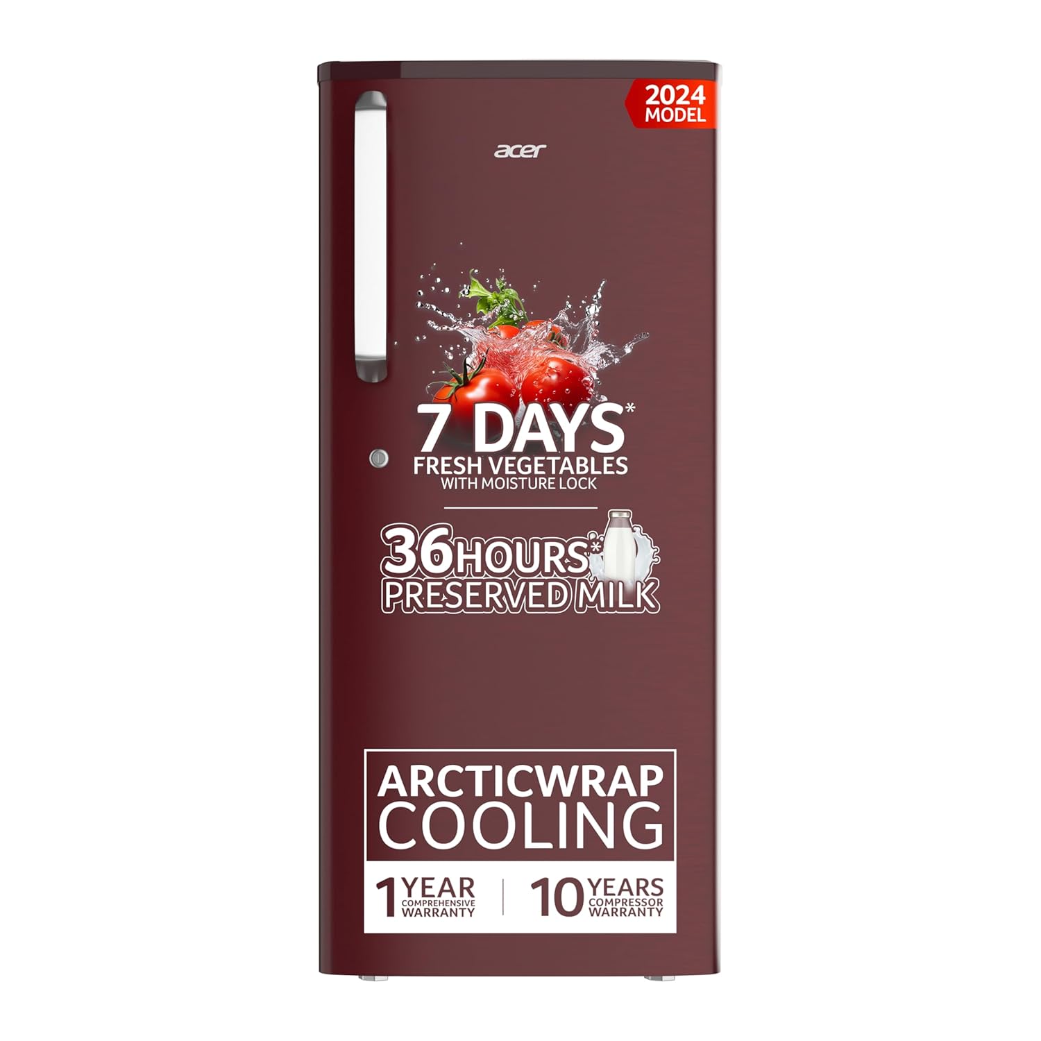 Acer 190L 2 Star Direct-Cool Single Door Refrigerator (AiSense, AR190AD2FWSD, Wine Solid, 2024 Model)