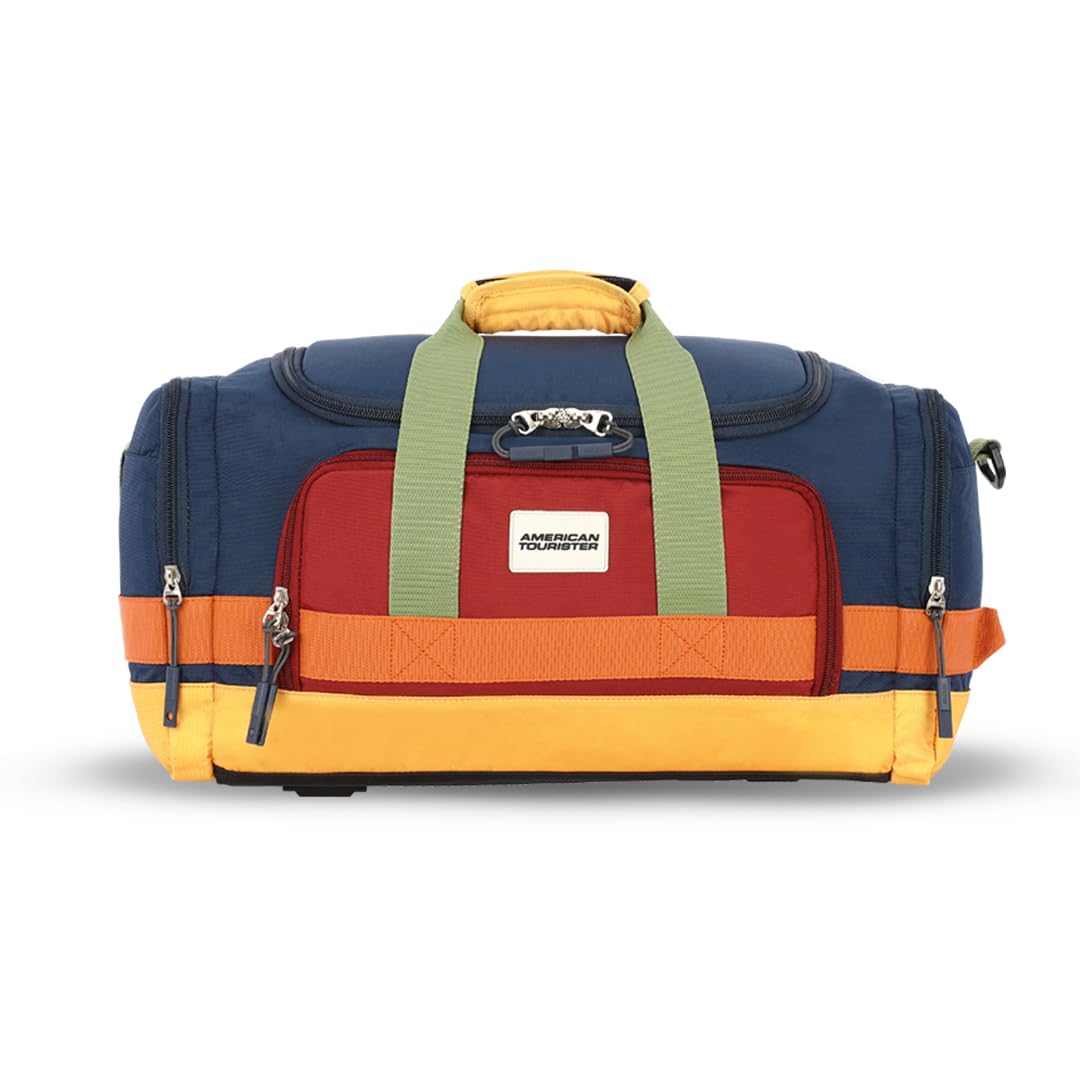 American Tourister Leatus 45 Cm Medium Polyester Duffle Carry On Luggage with Detachable Shoulder Strap & Front Quick Access Pocket for Men & Women – Blue,24 Cm, Multicolor