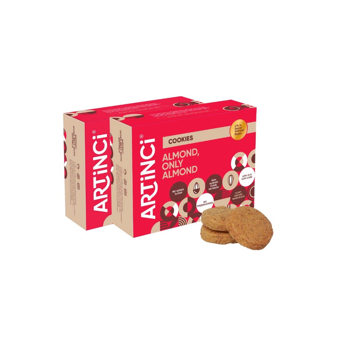 Artinci Keto Sugar Free Almond Cookies | As Seen on Shark Tank India | No Maida | Digestive Biscuits | Low GI & Carbs | Healthy and Nutritious Snacks For Adults & Kids | 185 Gms(Pack of 2)