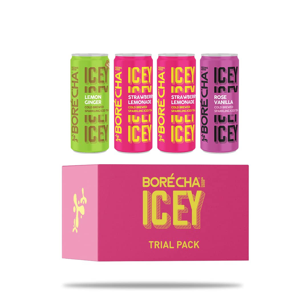 Borécha ICEY Sparkling Iced Tea 330ml | Cold Brewed | Gut Friendly | Gluten free | Natural Functional Beverage | Trial Pack