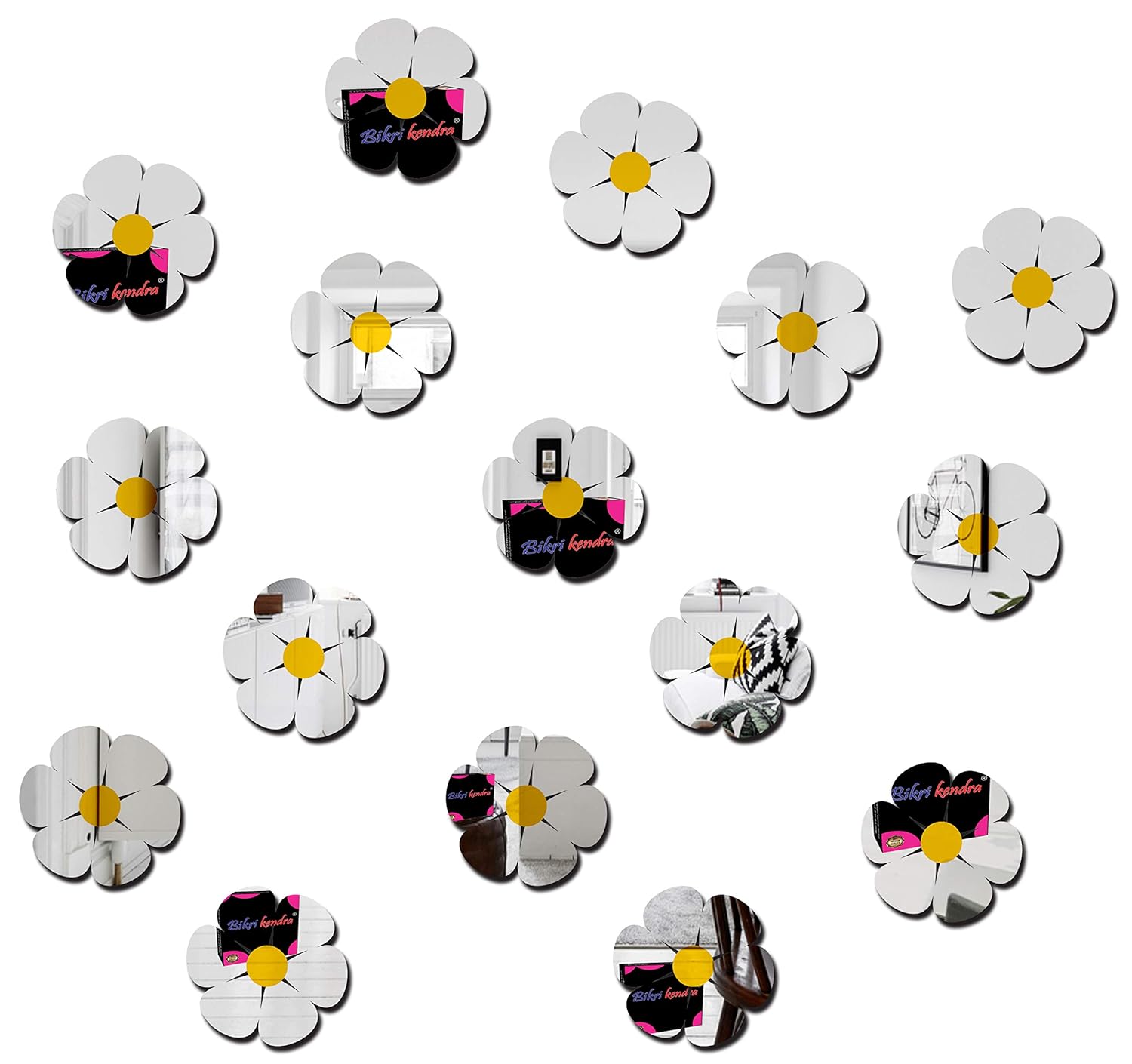 Chote Mote Seller – 16 Flower Silver Mirror Stickers for Wall Mirror Stickers for Wall Acrylic Mirror Sticker Wall Mirror Stickers Acrylic Stickers Wall Stickers for Hall Room Bed Room Kitchen.