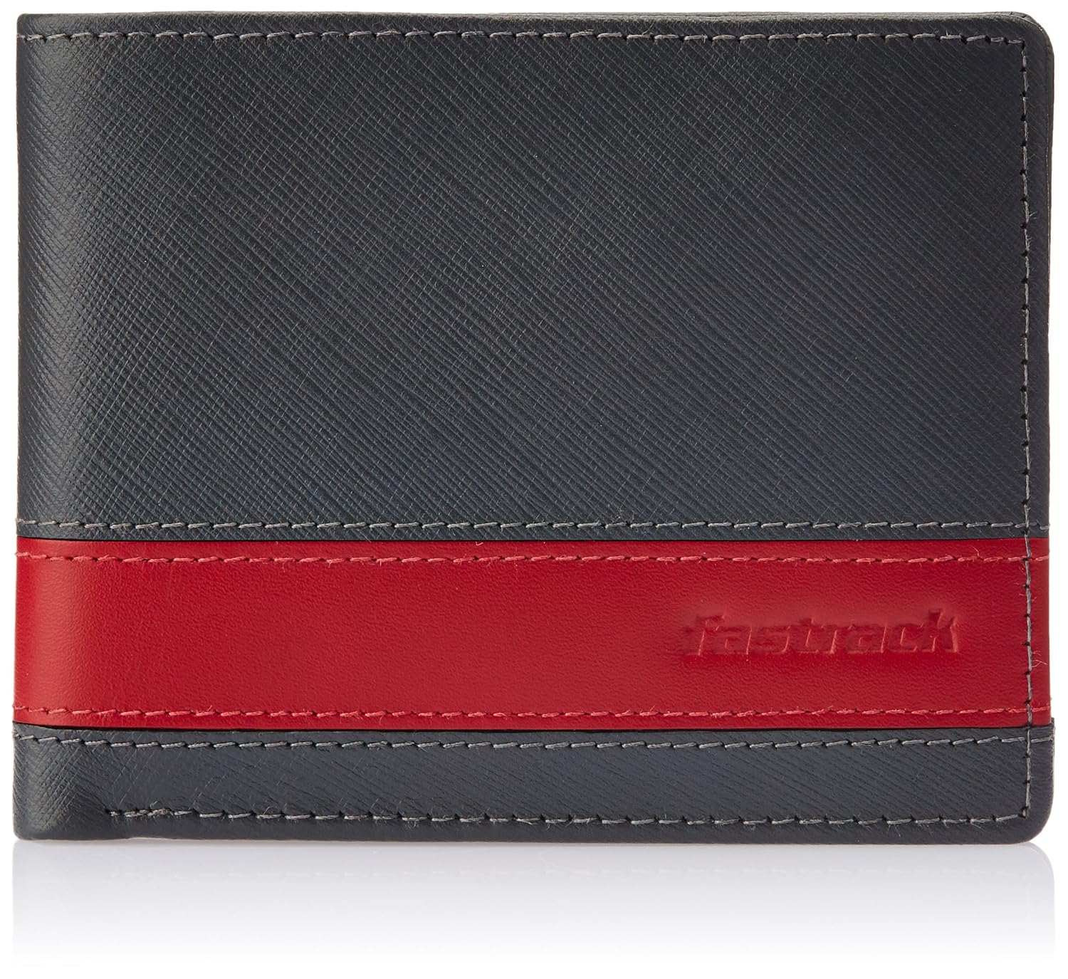Fastrack Grey And Red Leather Men’s Wallet (C0381LGY01)