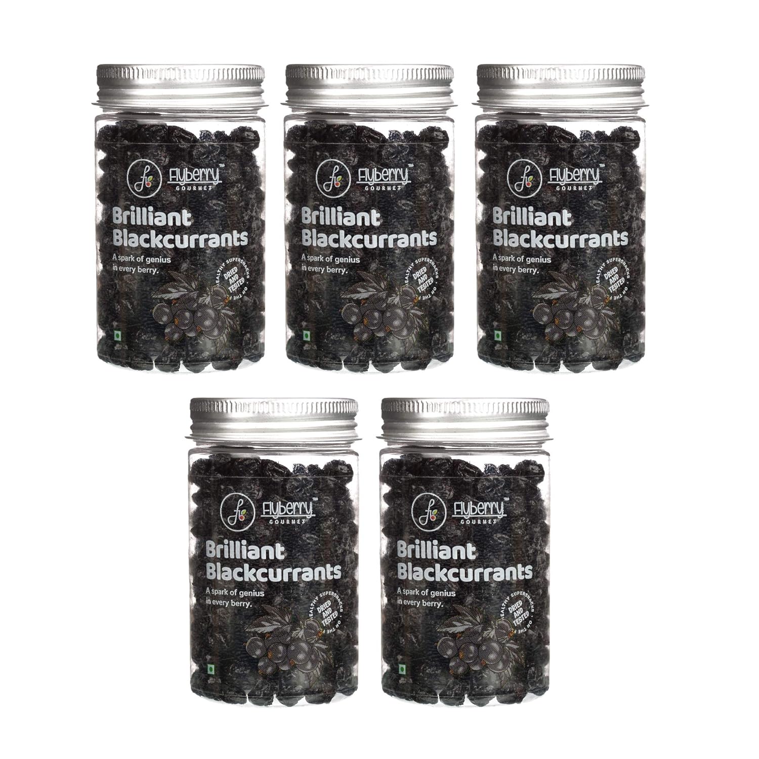 Flyberry Gourmet Premium Blackcurrants | No Added Sugar | No Palm Oil | All Natural | 500g (Pack of 5, 100g Each)