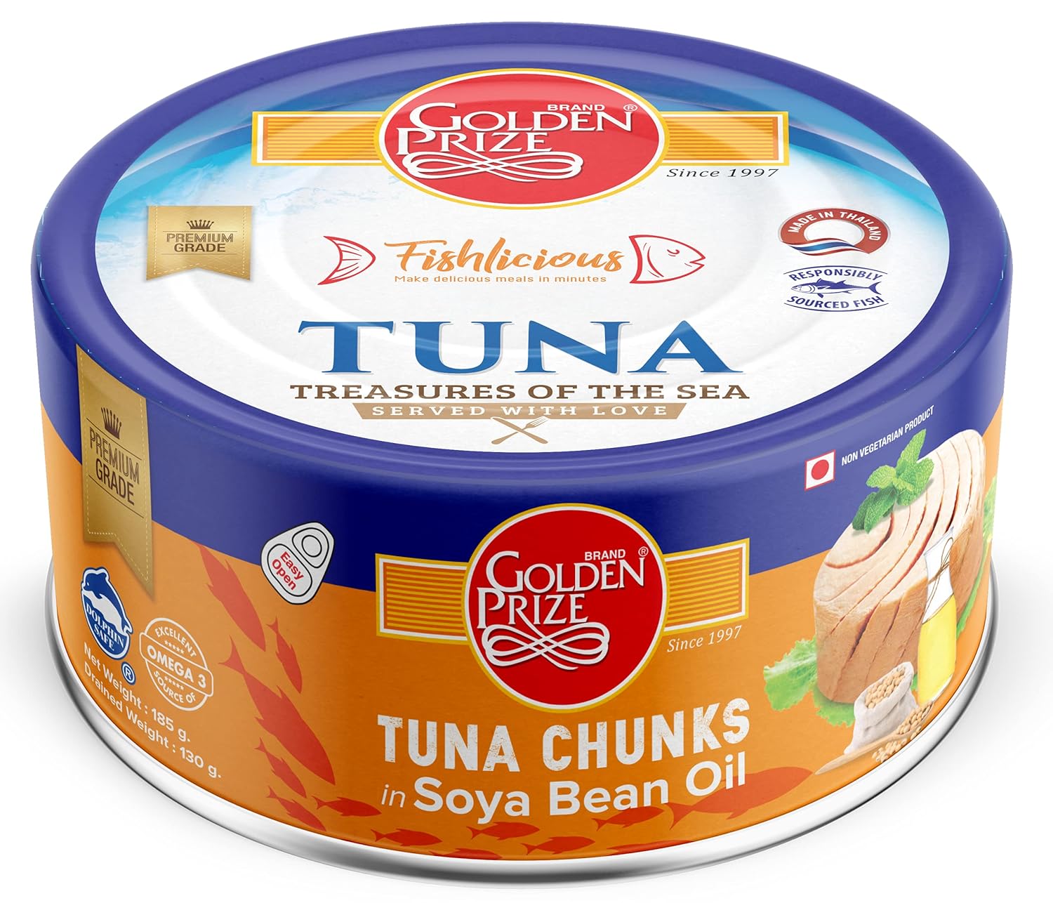 Golden Prize Tuna Chunks in Soya Bean Oil, 185g (Pack of 1)