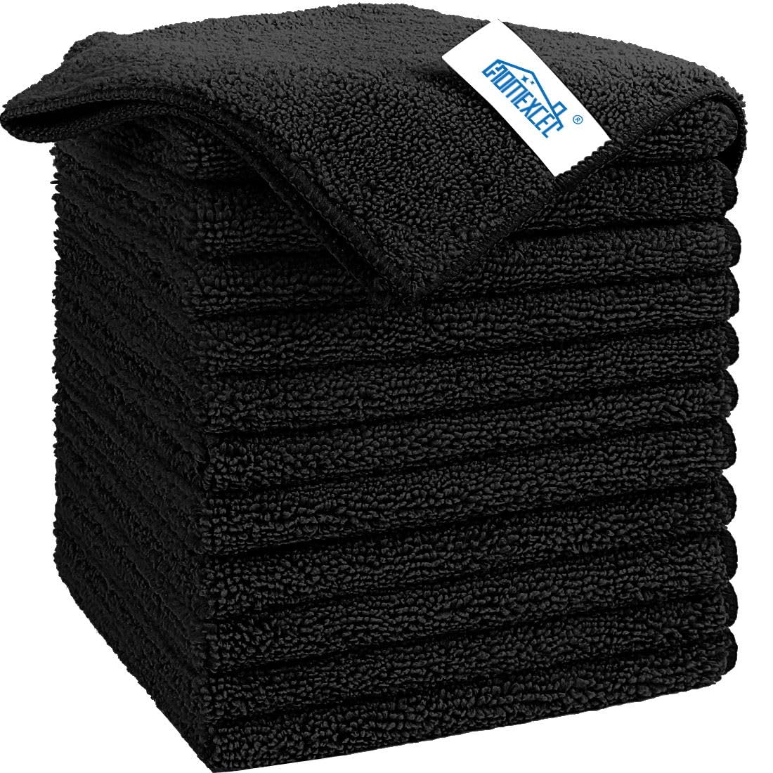 HOMEXCEL Microfiber Cleaning Cloth, 12 Pack Premium Microfiber Towels for Cars, Lint Free, Scratch-Free, Highly Absorbent, Reusable Cleaning Rags for Car, Household, Kitchen, Window, 11.5″X11.5″ Black