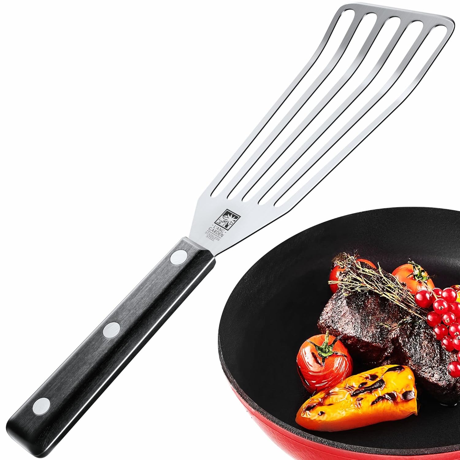 Heat Resistant Fish Spatula – 11-inch Stainless Steel Metal Spatula for Non-Stick Pan – Premium Spatulas for Cooking Fish, Meat, Eggs – BBQ Slotted Turner with ABS Solid Handle – Burger Flipper