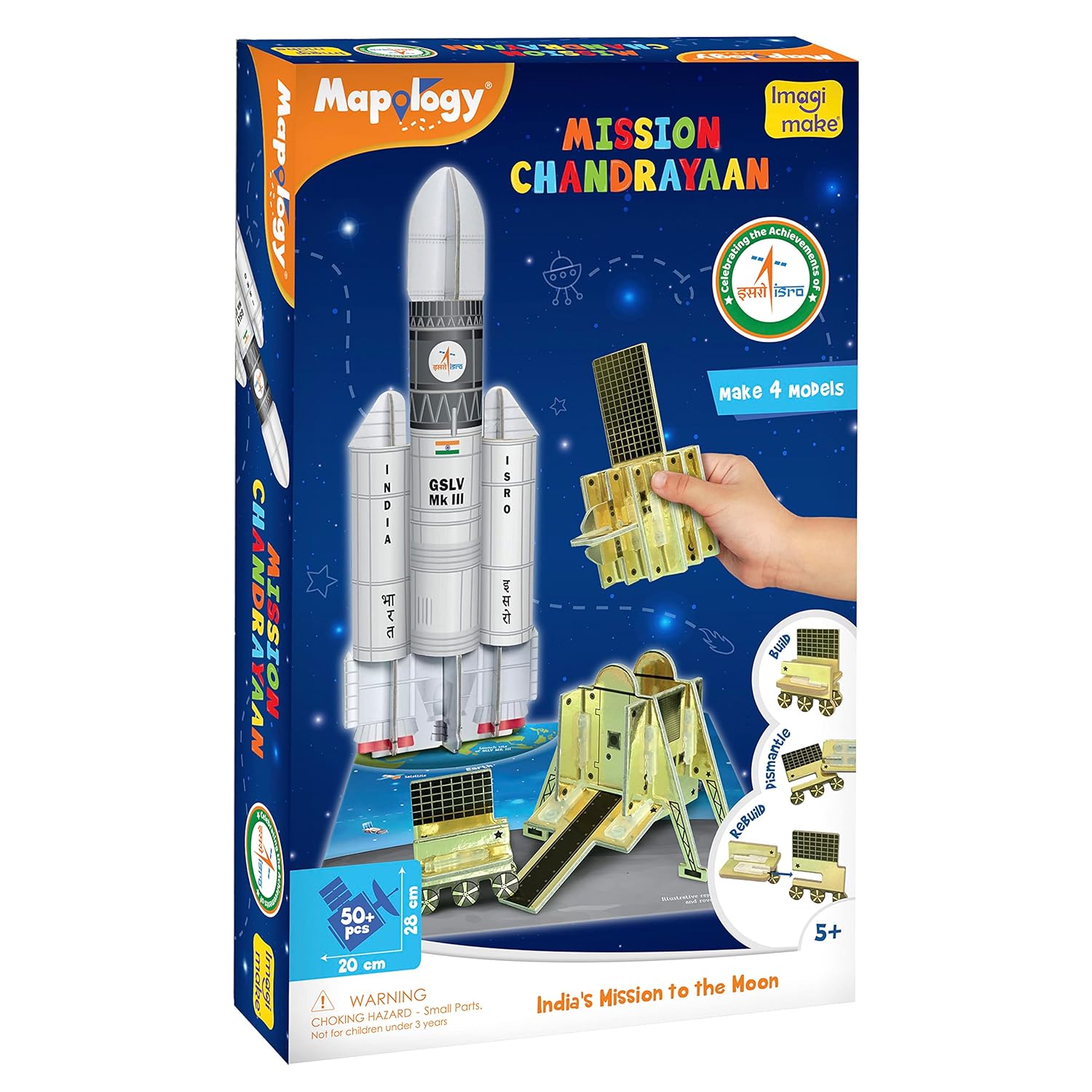 Imagimake Mapology Chandrayaan | Isro Rocket Model & Satellite | Astronaut Toy | Educational Toys For Kids 5+Years | 3D Puzzles | Gifts For 5 Year Old Boy & Girl – Multicolor