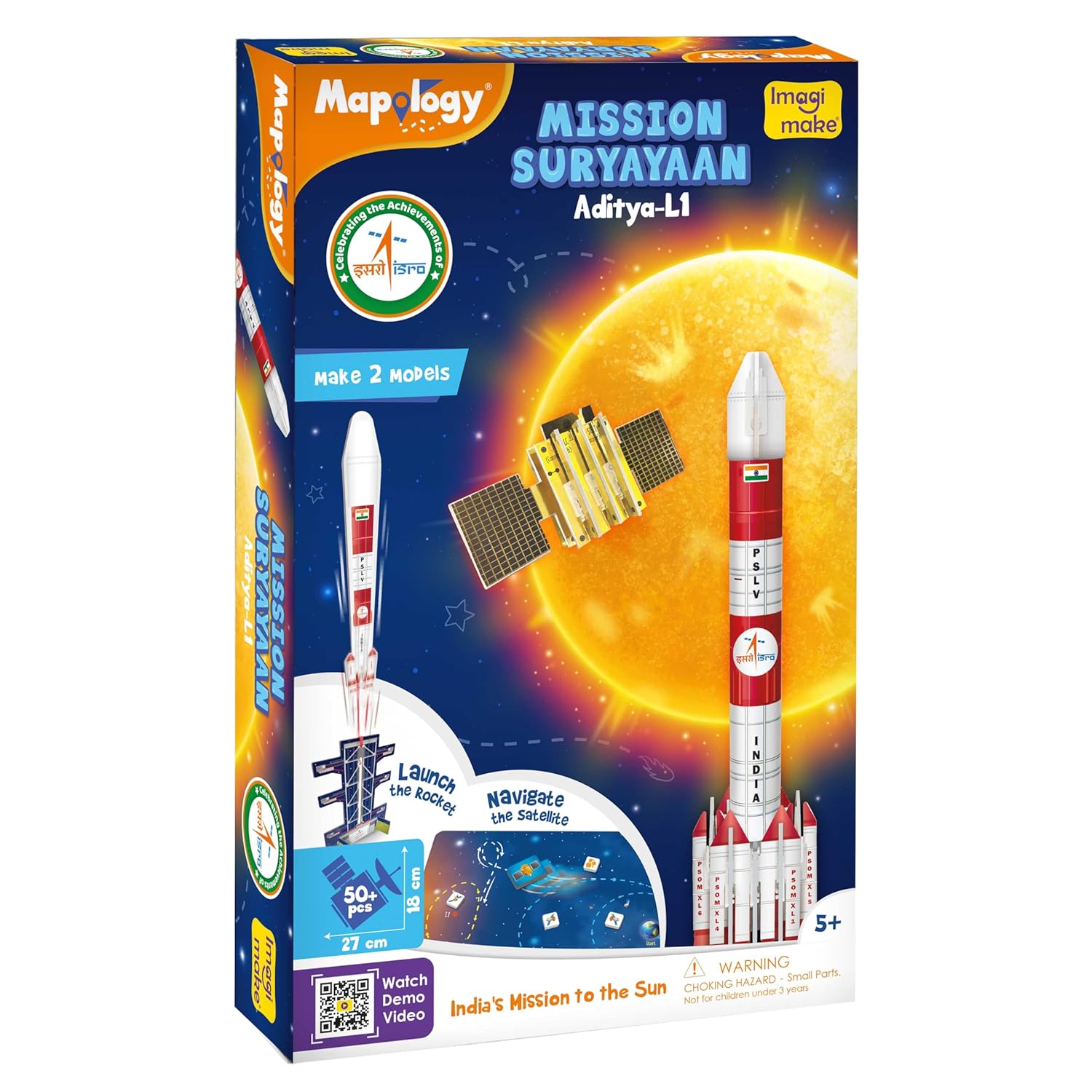 Imagimake Mapology ISRO Space Toys for Kids: Mission Suryayaan Aditya L1 | Rocket Model & Satellite | Educational Toys for Kids 5+ Years | 3D Puzzles with Rocket Launcher | Birthday Gift for Kids