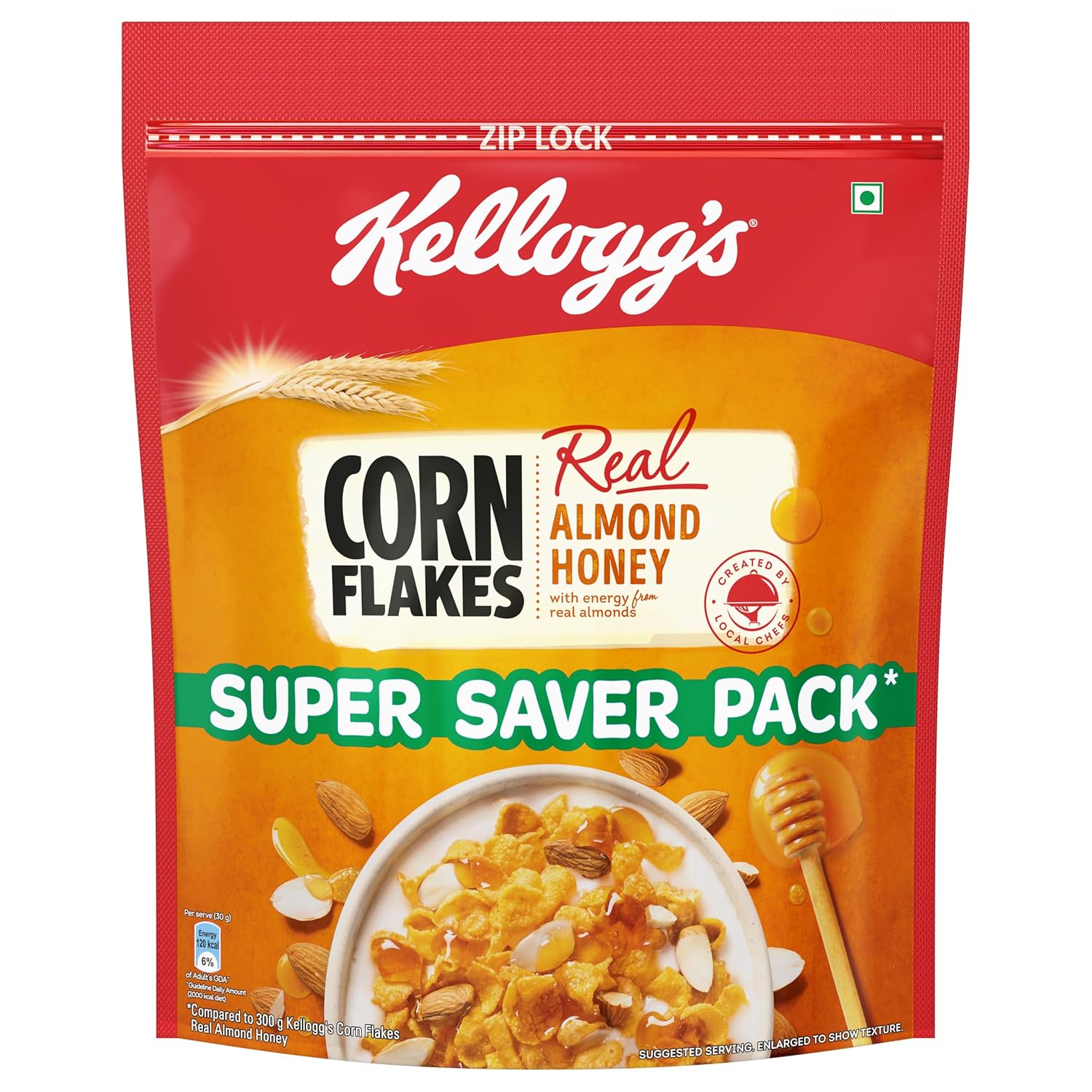 Kellogg’s Corn Flakes Real Almond Honey 1kg | High in Iron, Vitamin B1, B2, B3, B6 & C | Naturally Cholesterol Free | Corn Flakes, Breakfast Cereal