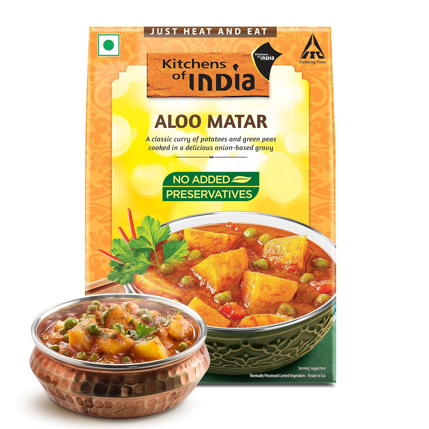 Kitchens of India Aloo Matar, ITC Ready to Eat Indian Food, Just Heat and Eat, Microwavable, 285g