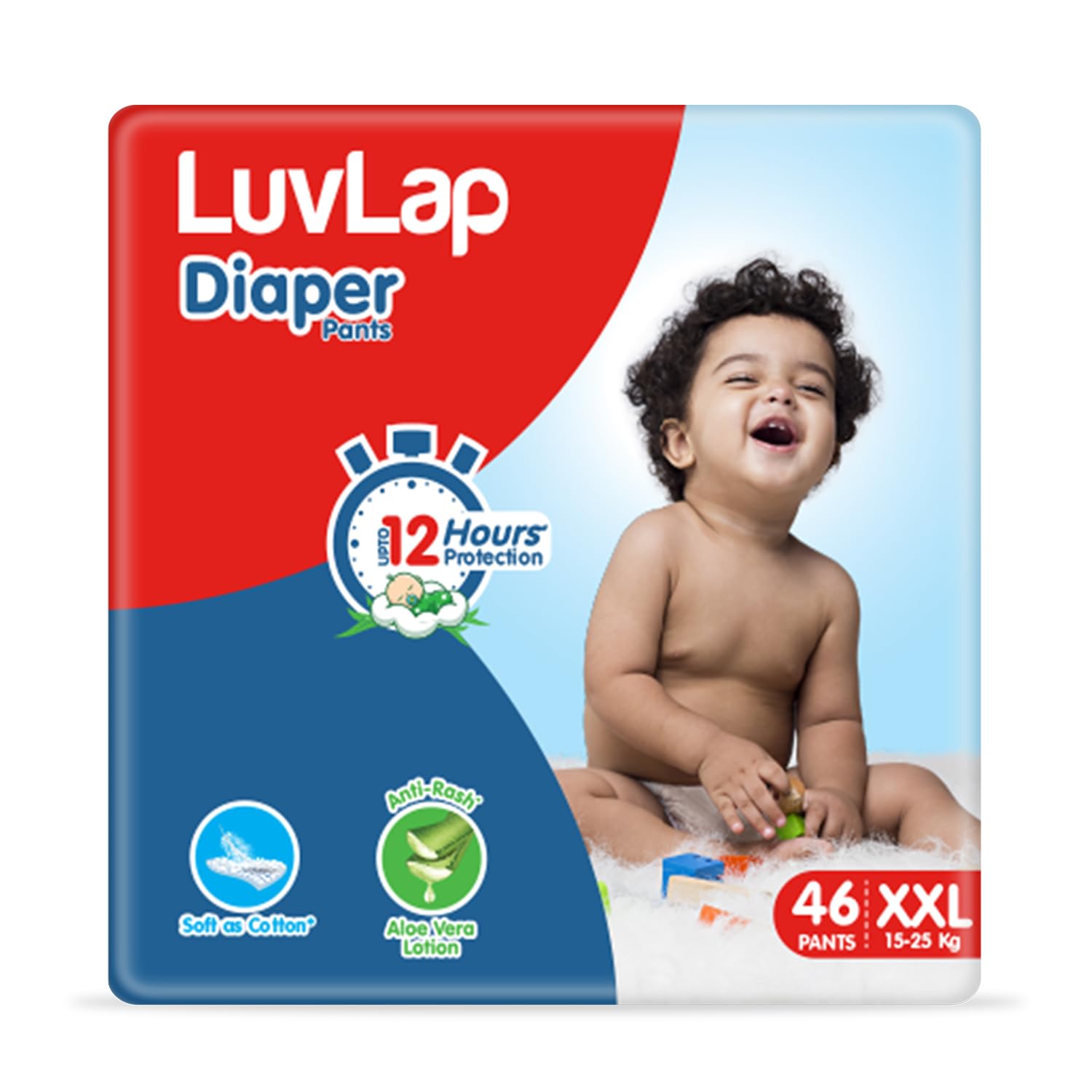LuvLap Diaper Pants XXL, 15-25kg, 46 Count, Baby Diaper Pants, with Aloe Vera Lotion for Rash Protection, upto 12 Hour protection