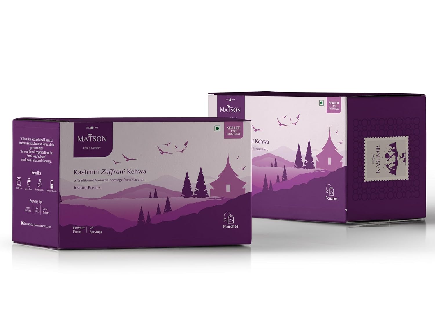 Matson Kashmiri Zaffrani Kehwa Instant Pre Mix Pouch (25x12gm) | Kashmir Qahwa | Zaffrani Kehwa | Shahi Kehwa | Aromatic Beverage | Saffron Tea