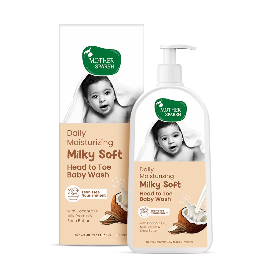 Mother Sparsh Milky Soft Head to Toe Baby Wash & Baby Shampoo-400ml with Milk Protein & Shea Butter |Ph balanced & Paraben free 2 in 1 Natural Baby Body Wash