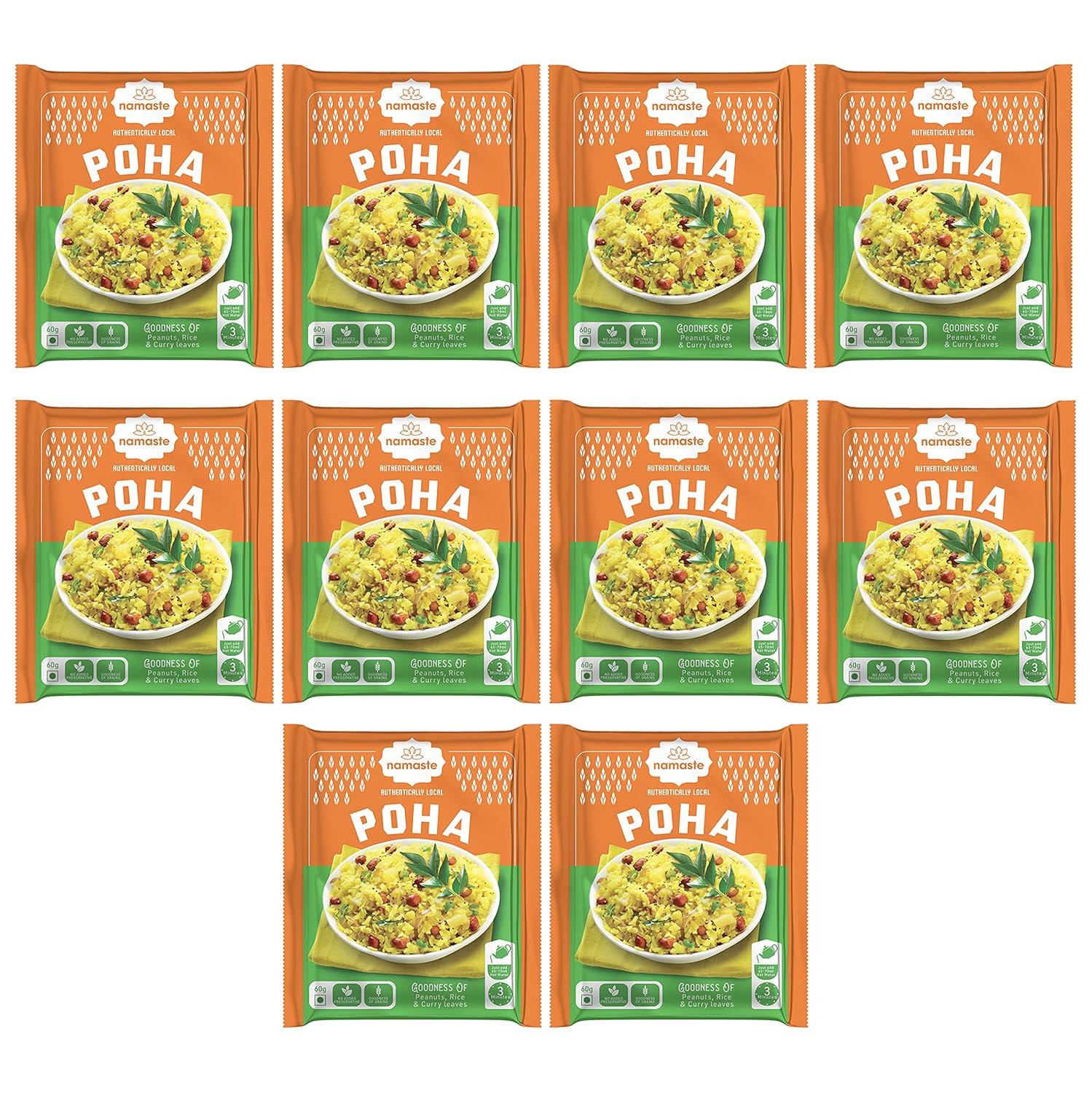 Namaste Chai Breakfast Poha, Instant Poha Mix Ready To Eat in 3 Mins, 60g X 10 Pouch