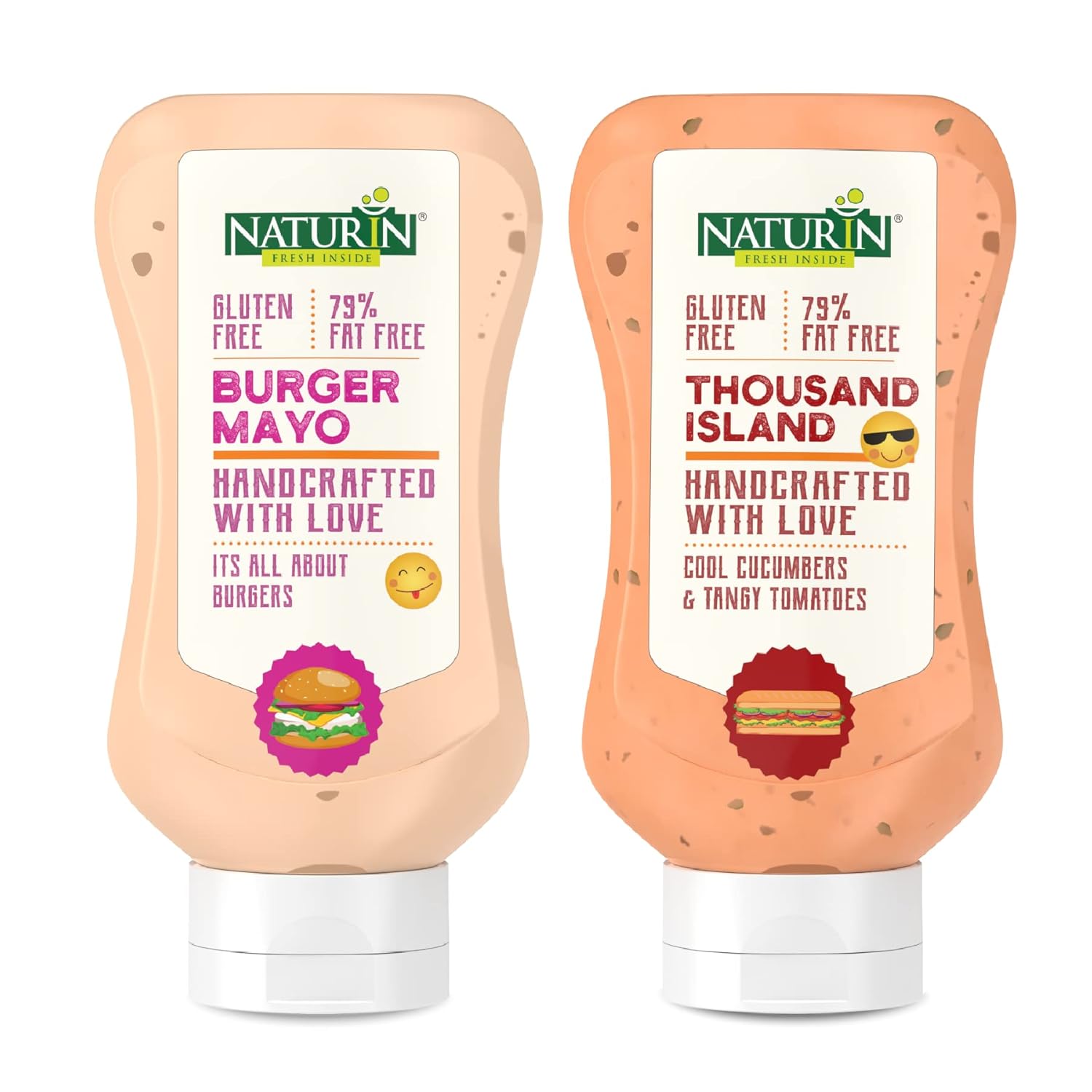 Naturin Combo Pack of 2-Burger Mayo 290g and Thousand Island 290g | Gluten Free | 100% Vegetarian & Eggless Mayonese | Mayonnaise for Burgers, Sandwiches, Rolls and more I Use as a spread or dressing