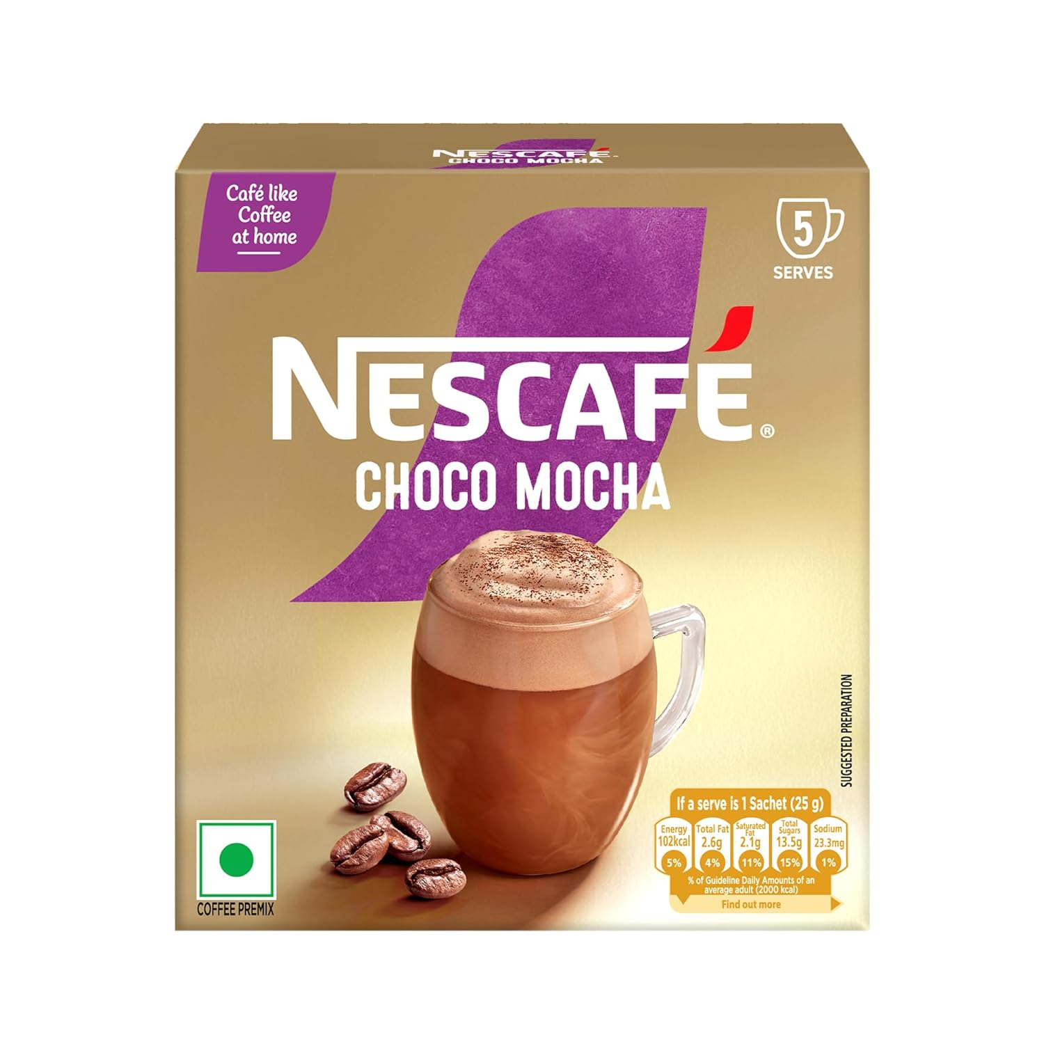 Nescafe Choco Mocha | Frothy Delicious Coffee | Instant Coffee Premix Powder | Café Like Coffee At Home | Just Add Hot Water | 125gram Box (5 Sachets X 25 g)