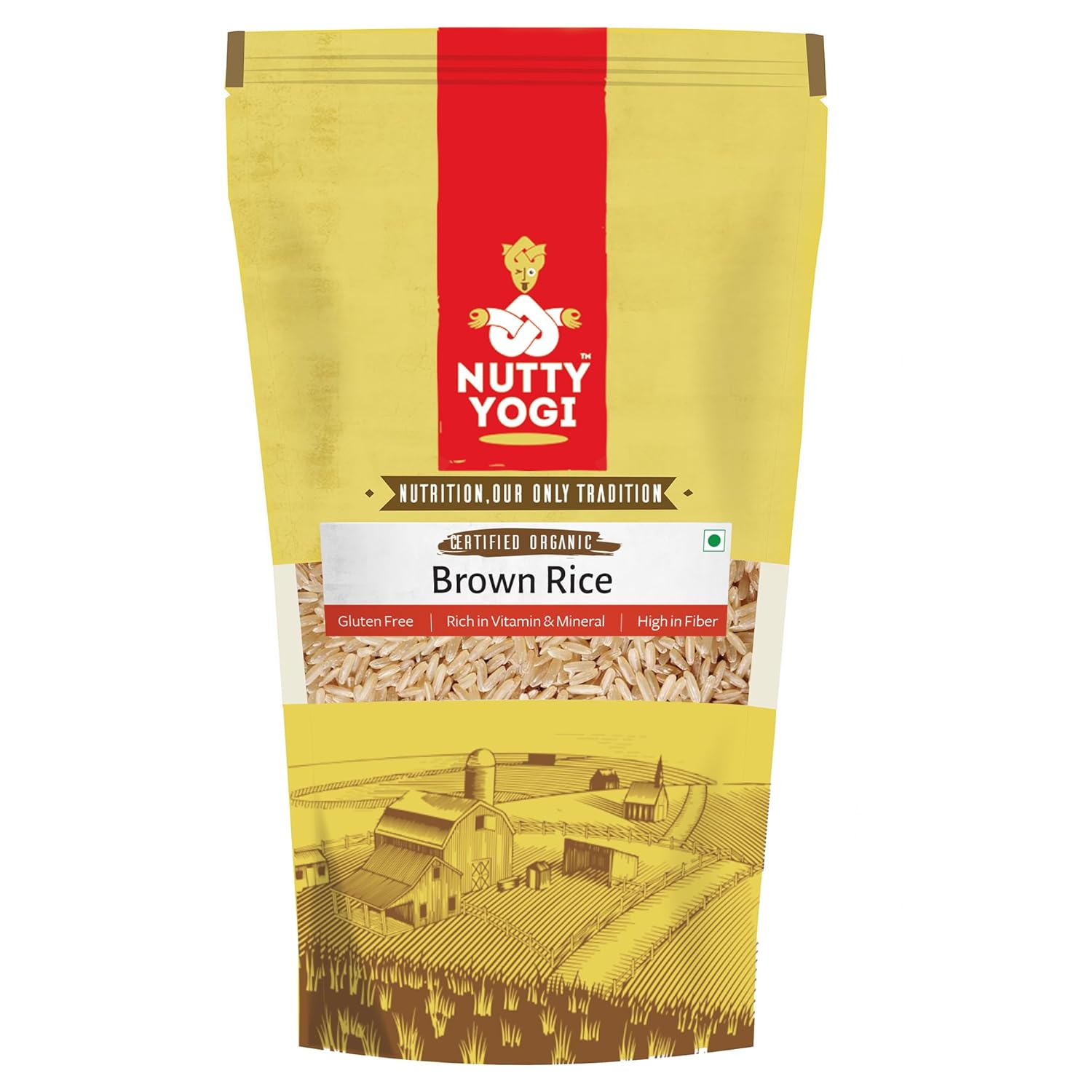 Nutty Yogi Gluten Free Organic Brown Rice, Certified, Sourced from own Farms, Non Polished, Organic, Low GI, Gluten Free, Vegan 500gm (Pack of 1)
