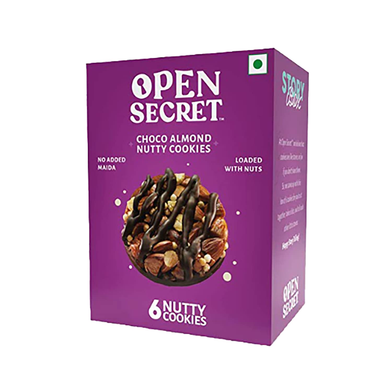 Open Secret Choco Almond Story Box | 1 Healthy Choco Almond Cookies Story Box|Nutty & Chocolatey | Family Snacks Biscuit | No Added Maida | 6 Cookies Per Box, 75 gm