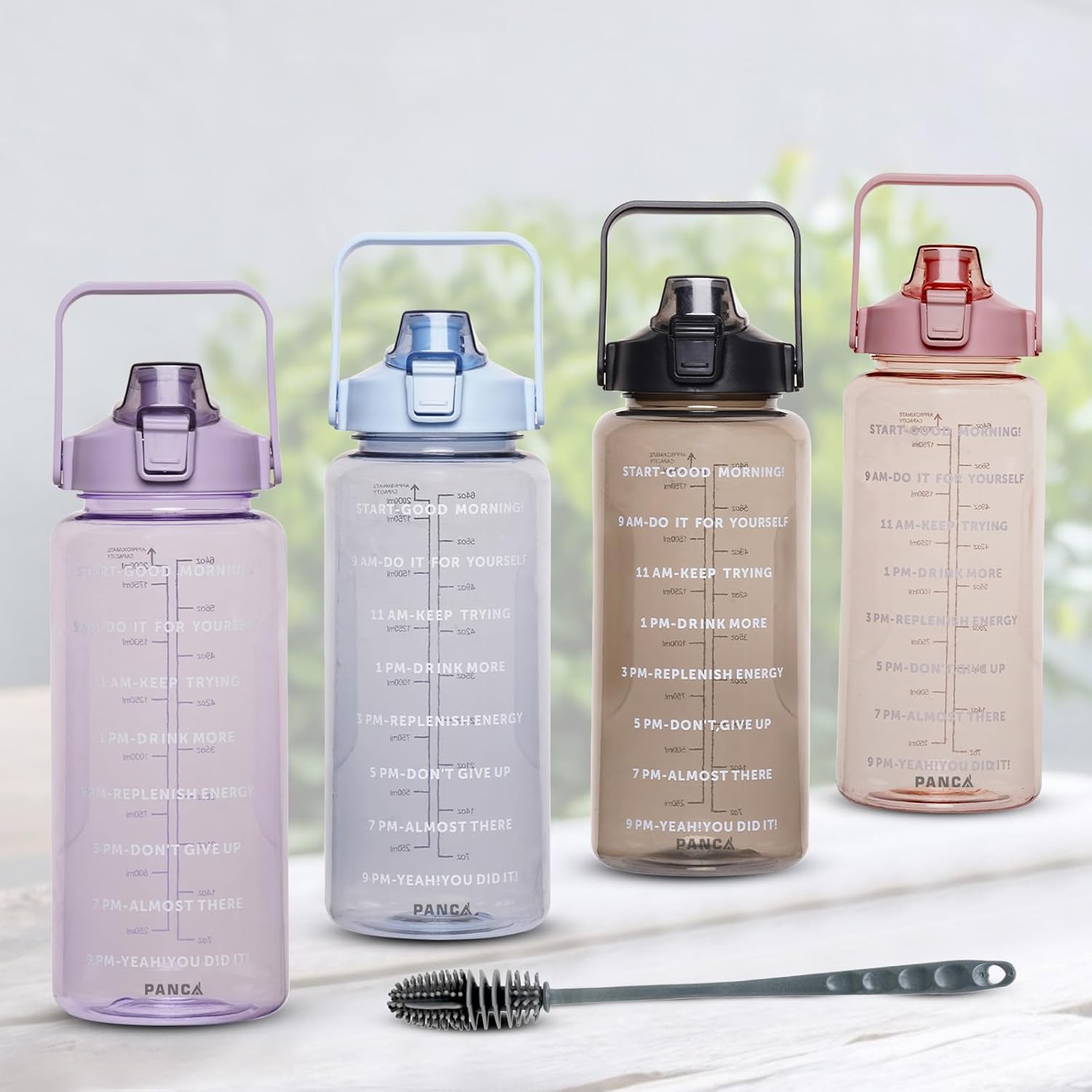 PANCA 2 L Capacity Belt Straw Transparent Motivational Water Bottles with Time Marker Leak proof & break-proof | Best Usage for Office/School/College/Gym/Travel Bottle | BPA-Free Fitness Sports Bottle