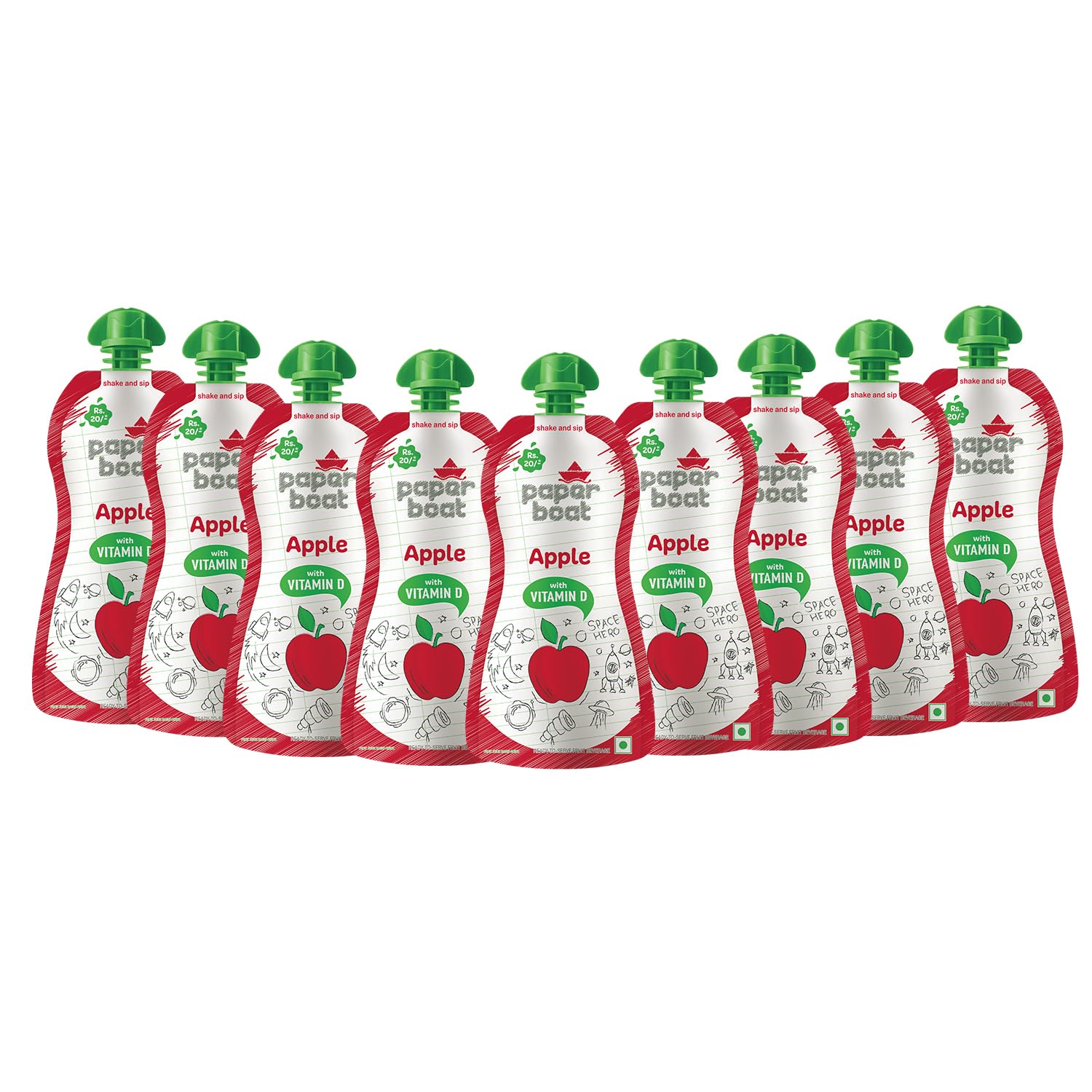 Paper Boat Apple Juice, Enriched with Vitamin D, No added Preservaties and Colours (Pack of 9, 150ml Each)