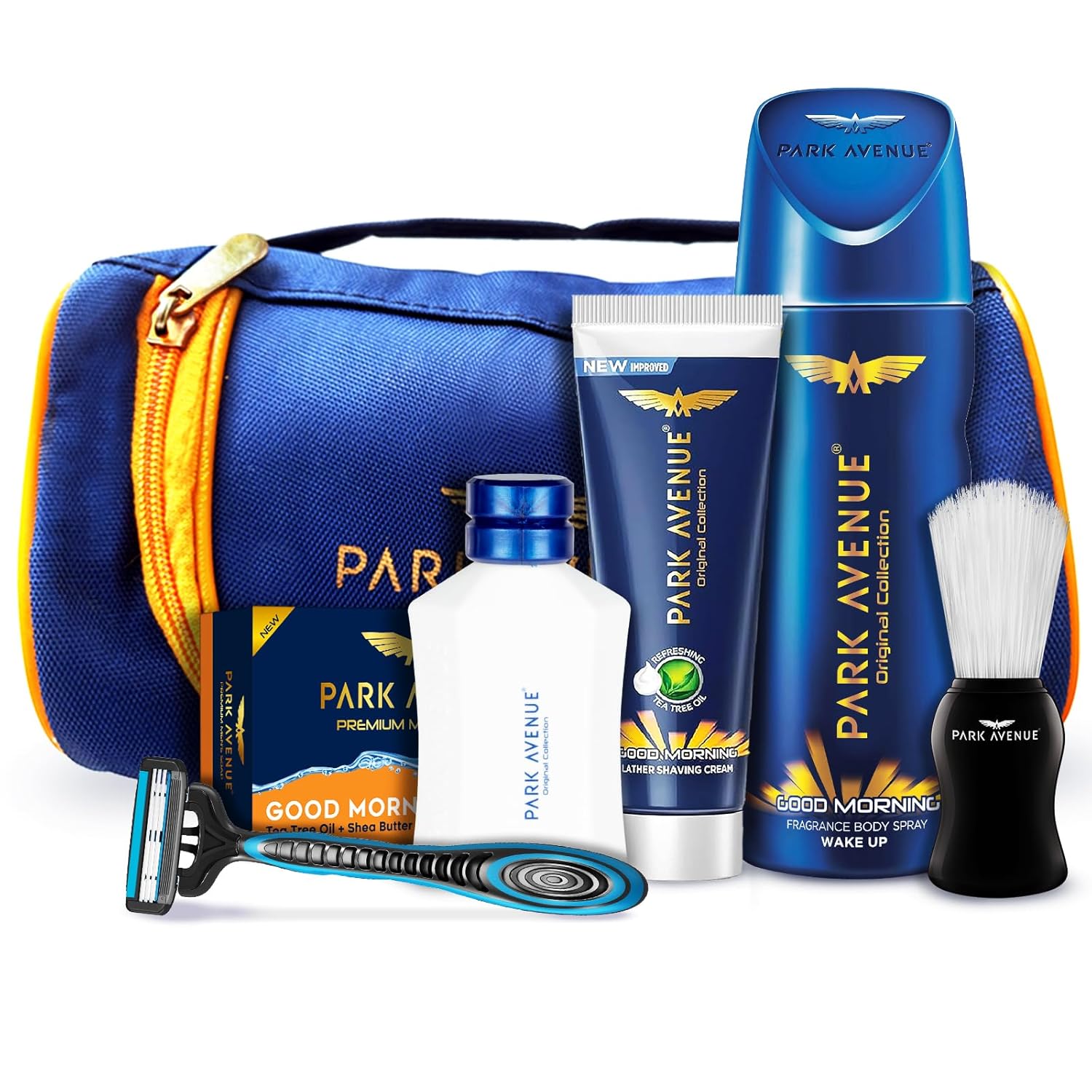 Park Avenue Good Morning Grooming Collection 7 in-1 Combo Grooming Kit for Men | Gift Set for Men | Diwali Gift Hampers | Shaving Kit for Men | Shaving Foam | After Shave | Gift Hamper for Men, Husband, Boyfriend | Free Travel Pouch Inside