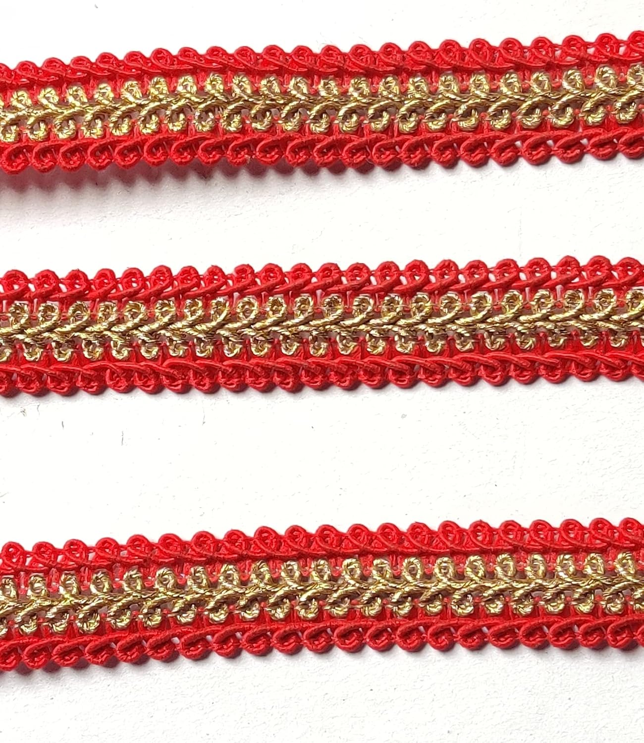 Paushak Boutique Red & Golden kingri Designer Lace (9 Metre)