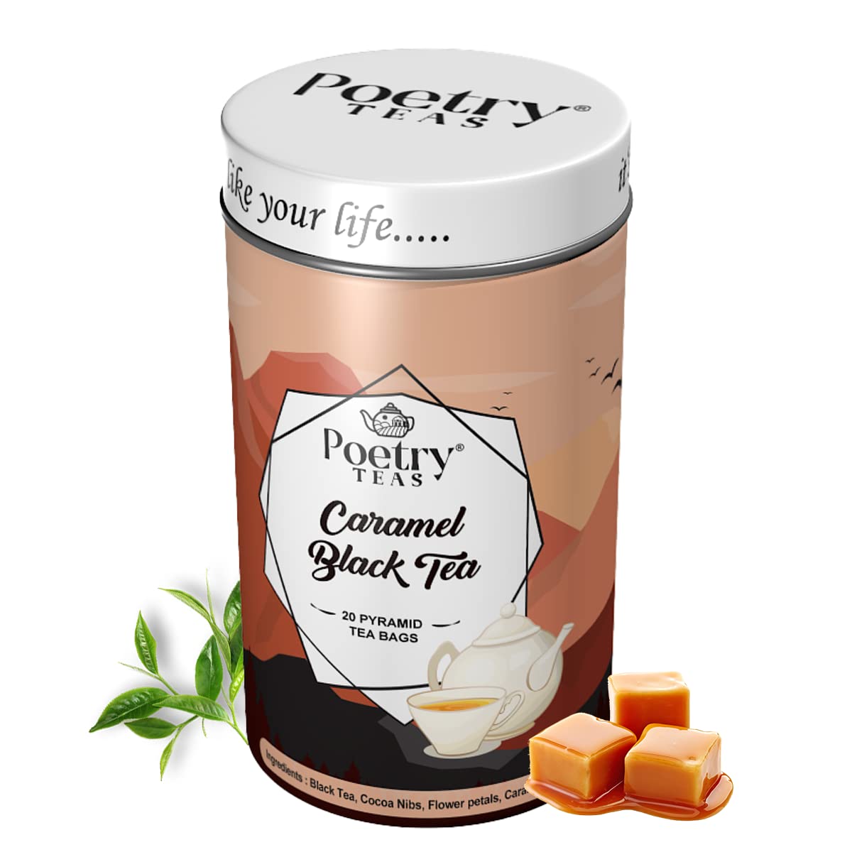 Poetry Teas – Caramel Black Tea (20 Pyramid Teabags) | Prevents Heart Disease | Replacement To High-Calorie Drinks | Detoxes Body | 100% Natural (Also available in loose leaves – 75 gm)