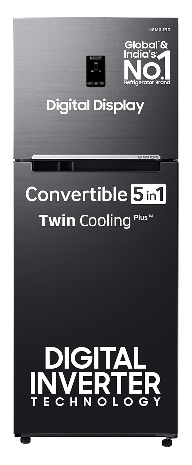 Samsung 363 L, 3 Star, Convertible 5-in-1 Digital Inverter with Display Frost Free Double Door Refrigerator (RT39C553EBX/HL, Luxe Black, 2024 Model)