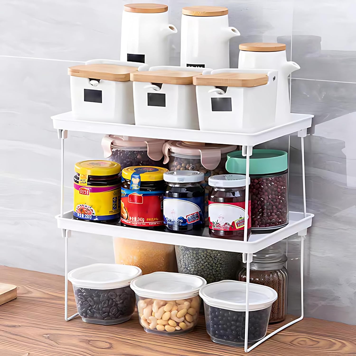 Satpurush Kitchen Organizer Rack-Premium Storage Racks Kitchen Storage Organize Kitchen Utensils with Durable Kitchen Rack Stand Kitchen Accessories (Kitchen Rack (white color), Pack of 2)