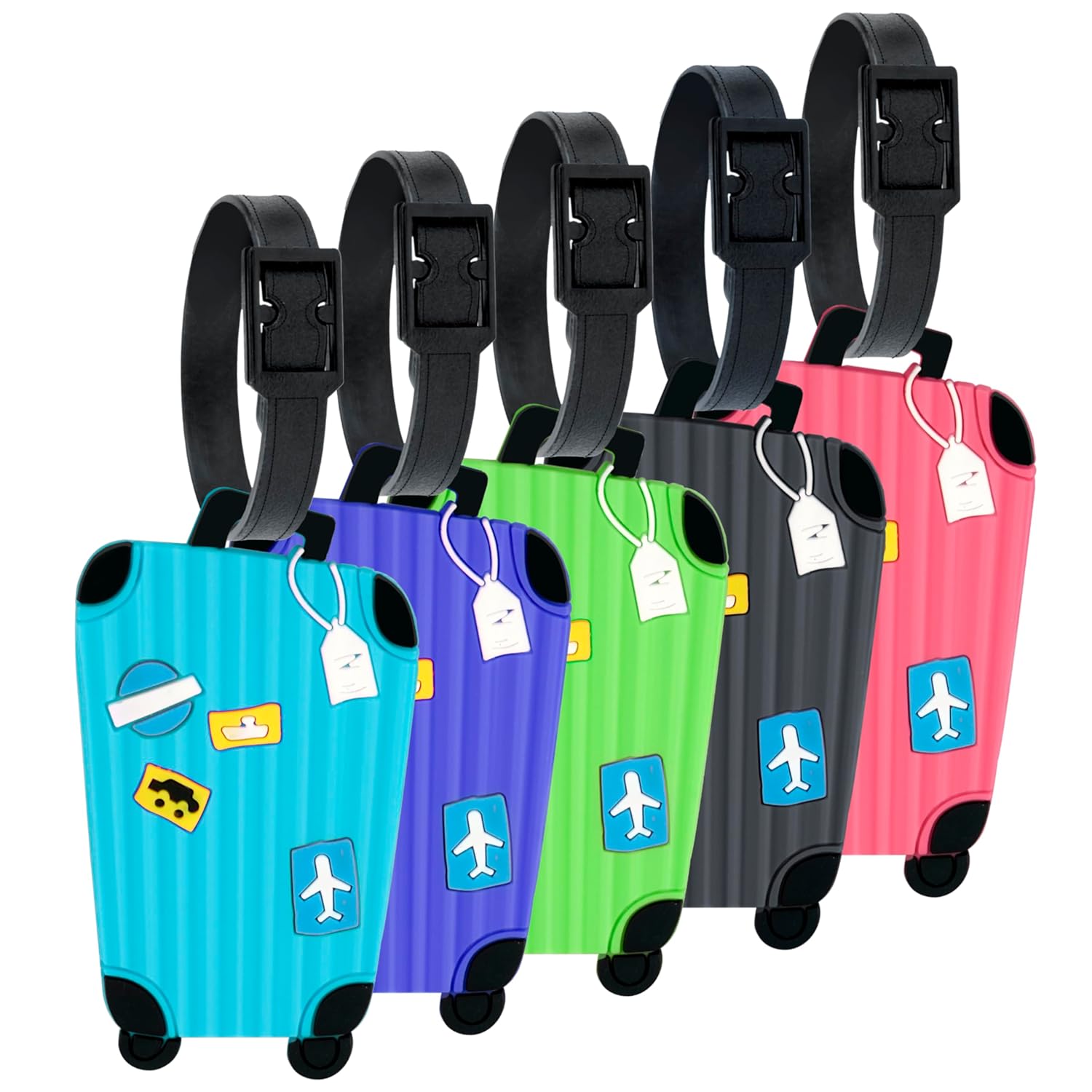 Storite Pack of 5 Luggage Tags, with Silicon Strap Travel Bag Tags for Easily Identification of Bags (Multicolour)