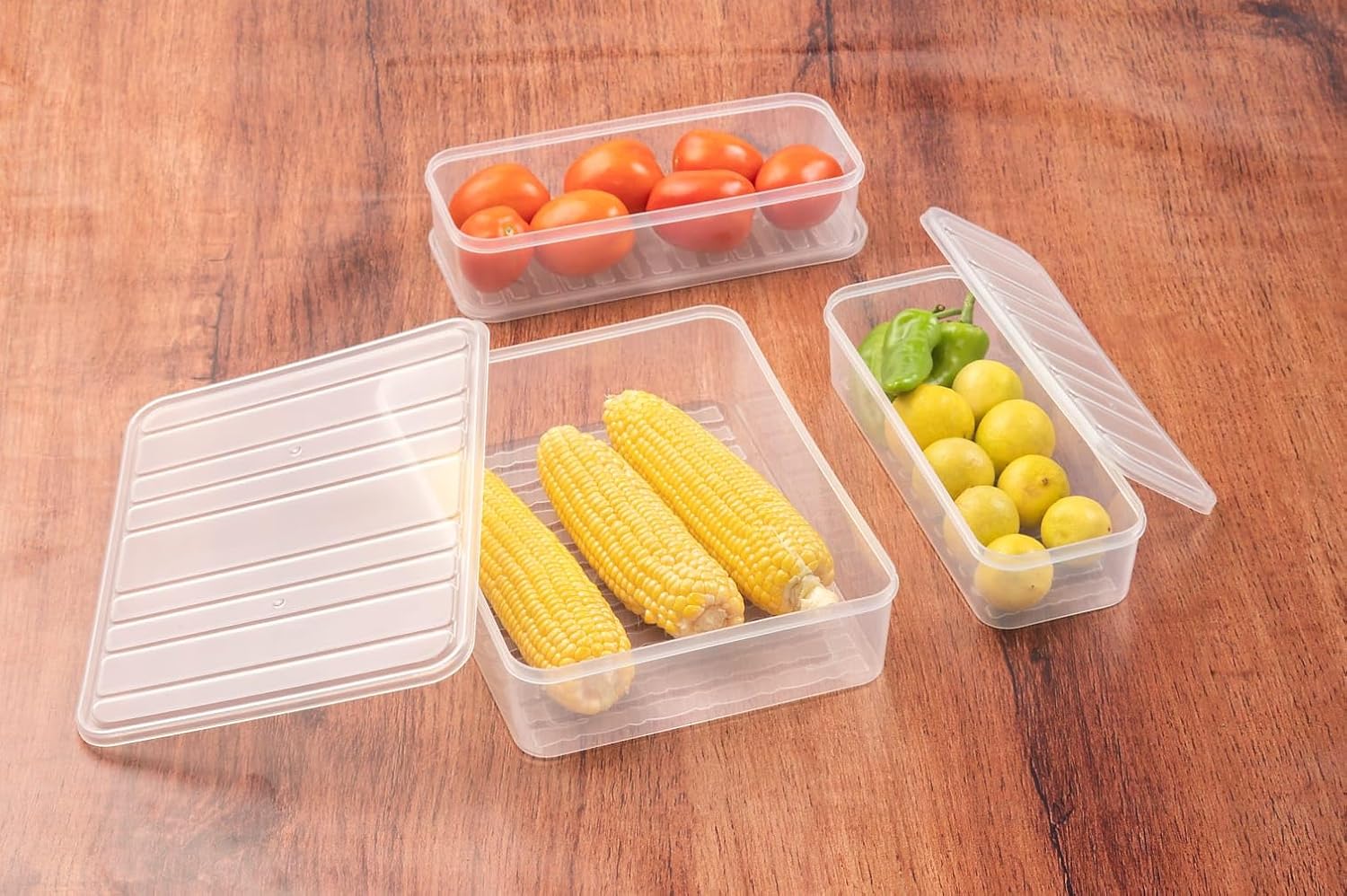 Stysol 3 PCS (1 x 2500 ml + 2 x 1500 ml) Food Grade Plastic Fridge Organizers Storage Box Fridge Container For Kitchen Organizer Food, Vegetables, Fruits, Fish, Meat, Egg, Airtight Lid BPA Free