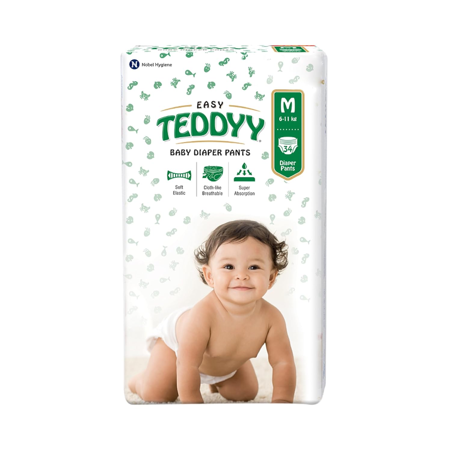 TEDDYY Baby Diapers Pants Easy Medium 34 Count (Pack of 1), 7-12 kgs, 12 hrs Leak Protection, Anti – Bacterial