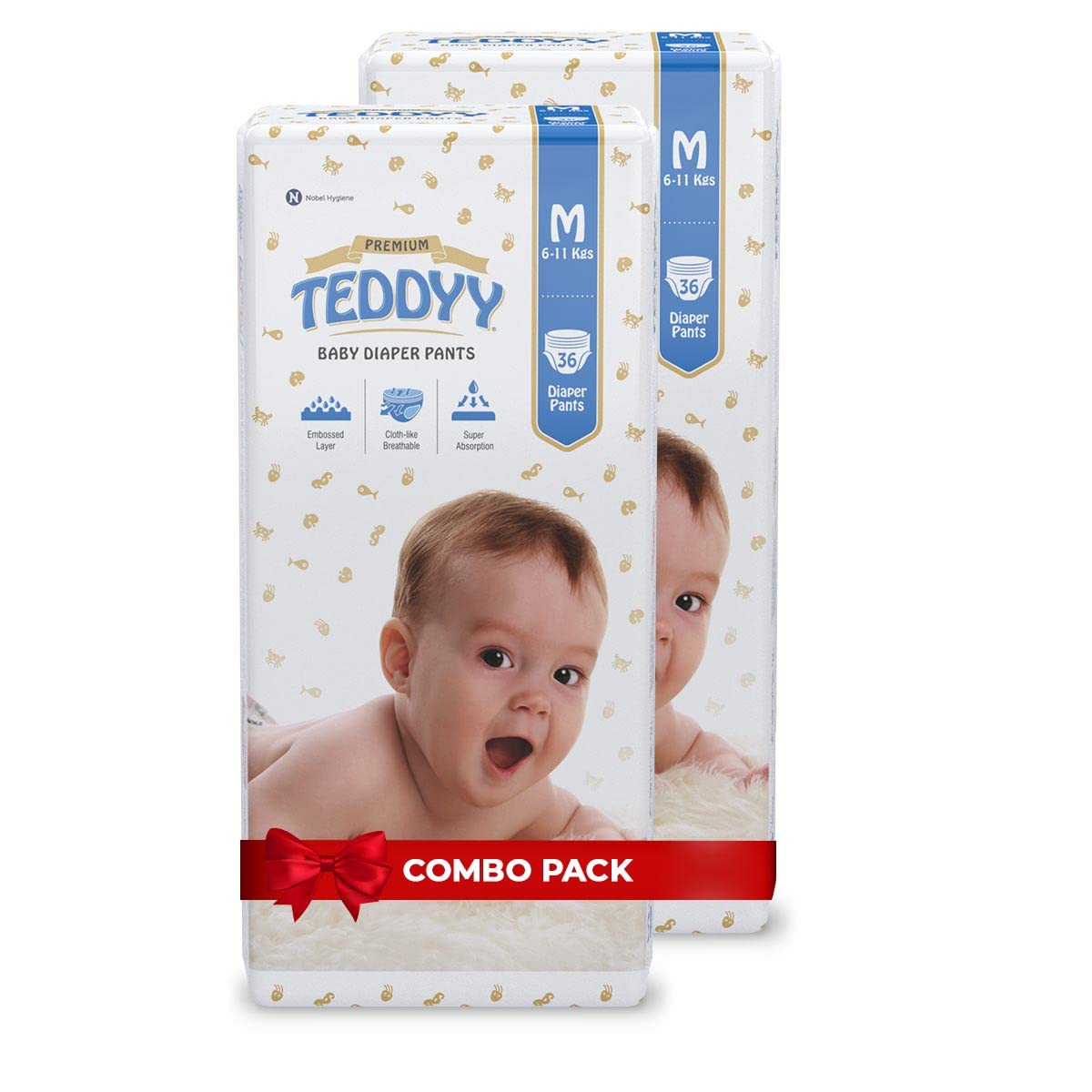 TEDDYY Baby Premium Medium Diaper Pants 72 Count (Pack of 2), 7-12 kgs, Long Lasting Absorption, Anti – Bacterial