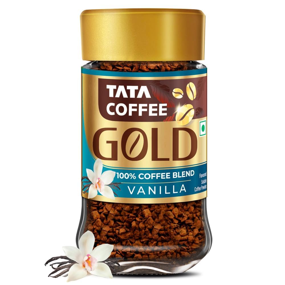 Tata Coffee Gold, Vanilla Flavoured Coffee, 50g Jar, Instant Coffee Powder, Freeze Dried Coffee, Full bodied Taste & Rich Aroma