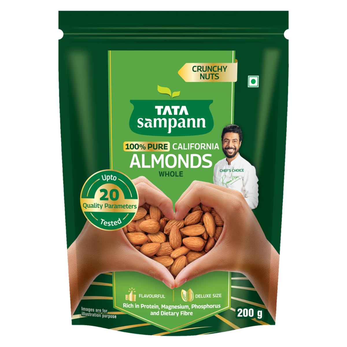 Tata Sampann Pure California Almonds/Badam Whole, 200g, Real Nuts, High in Fiber, Badam Giri, Rich in Protein, Magnesium, Phosphorus and Dietary Fibre, Nuts & Dry Fruits, Value Pack