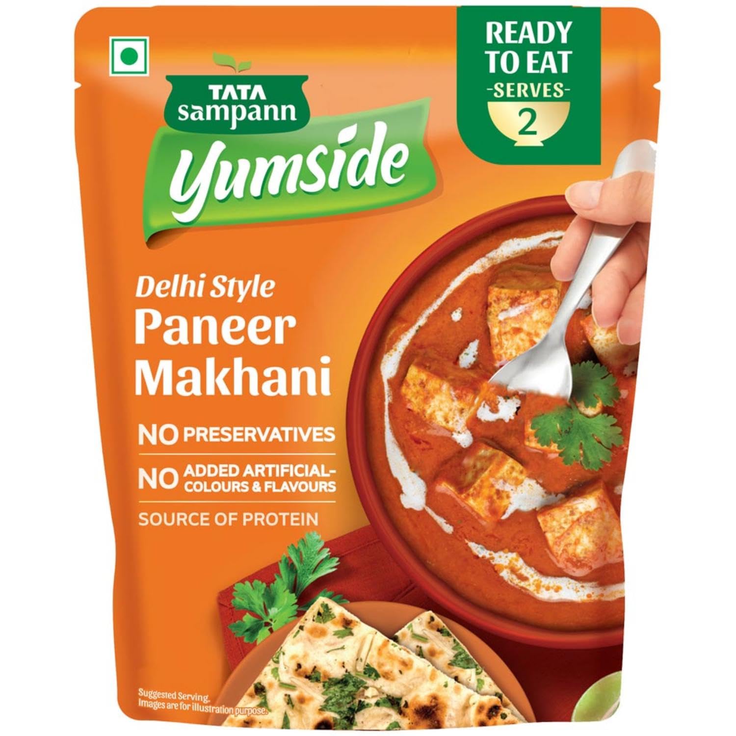 Tata Sampann Yumside Ready to Eat Paneer Makhani, 285g, Instant Food, Delhi Style, Ready in 60 Secs, NO Preservatives, NO Added Artificial Colours & Flavours, Pack of 1